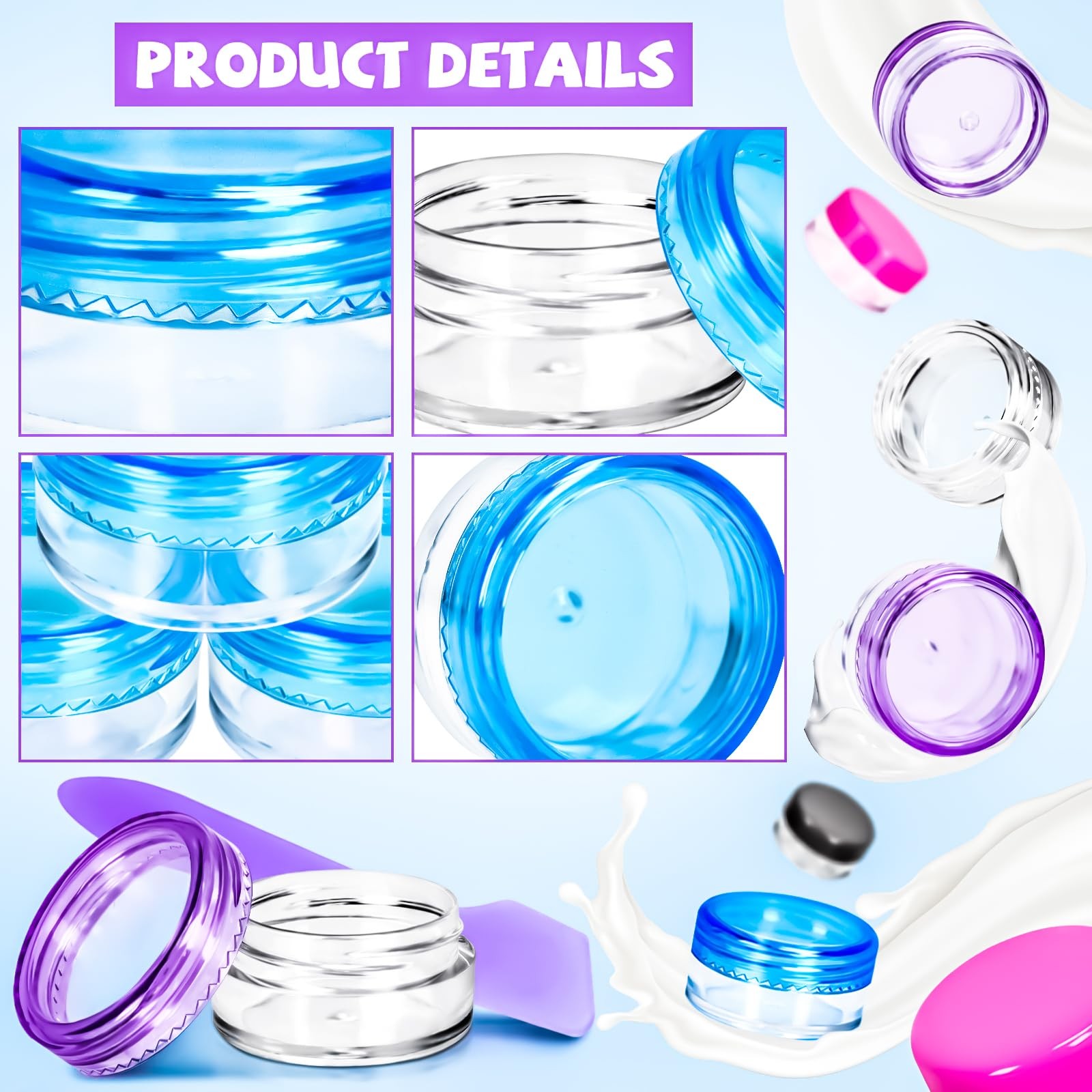 100 Pcs 5g Empty Plastic Containers with Colored Lids,Mini Makeup Sample Cont...