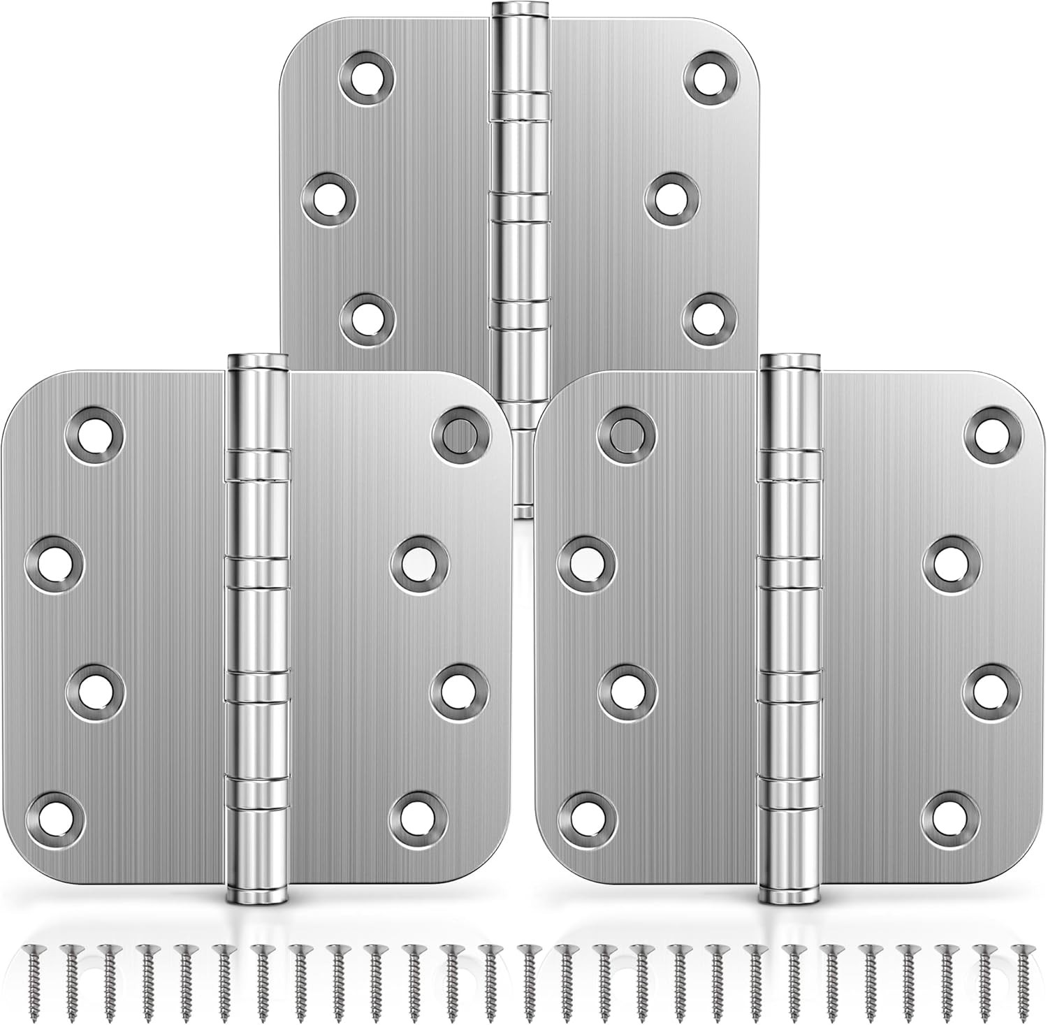 3 Pack 4 Inch Ball Bearing Door Hinges Stainless Steel 5/8 Inch Radius Corner