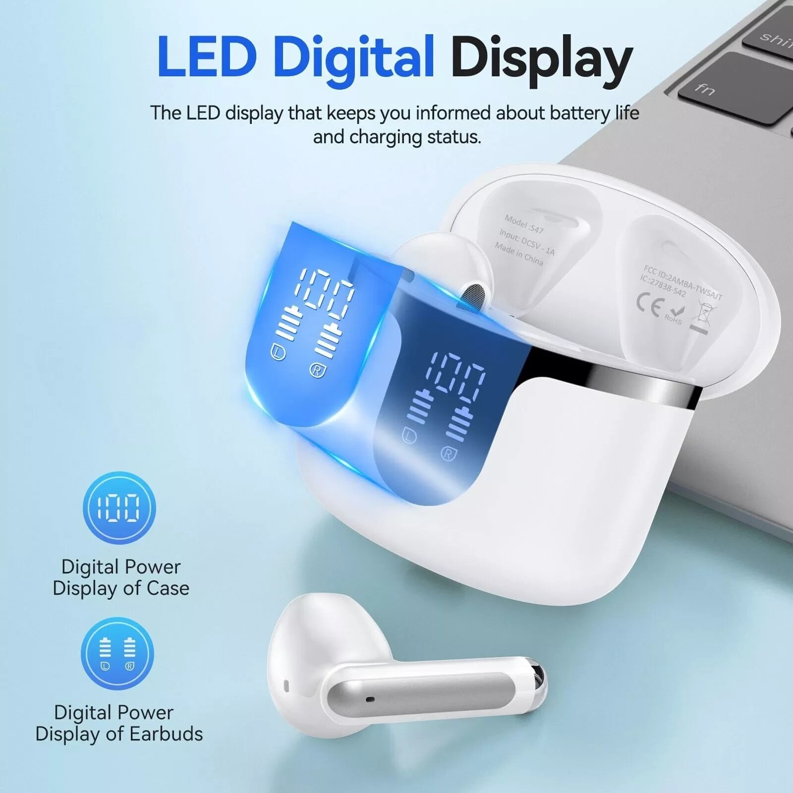 Bluetooth Headset 5.3 TWS Wireless Earphone Earbuds Headphones Stereo Waterproof