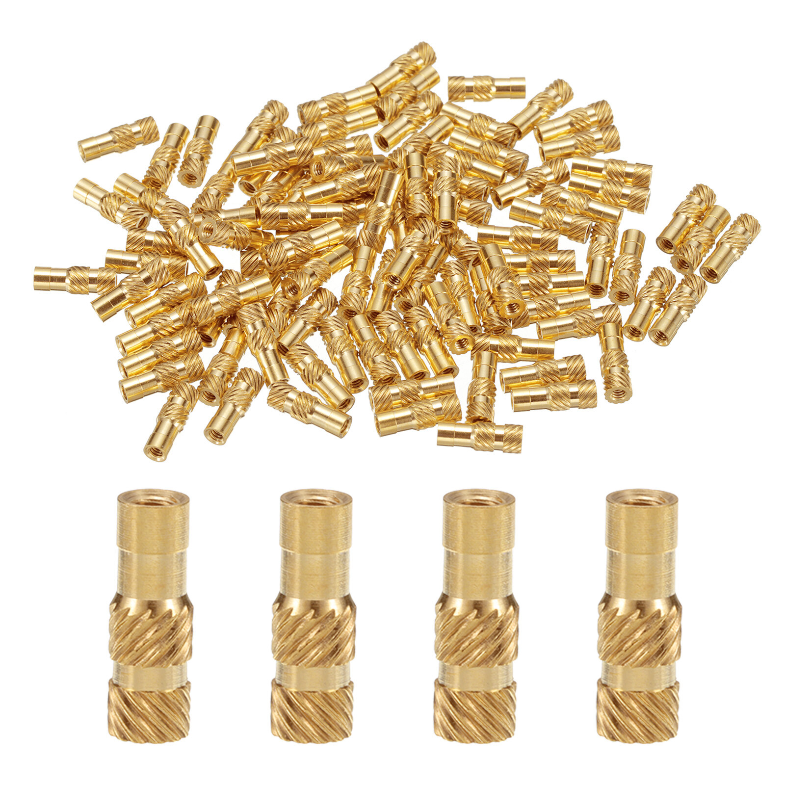 100pcs M2 Threaded Inserts Brass Heat Set Insert M2x10mm, OD 3.5mm Knurled Nuts