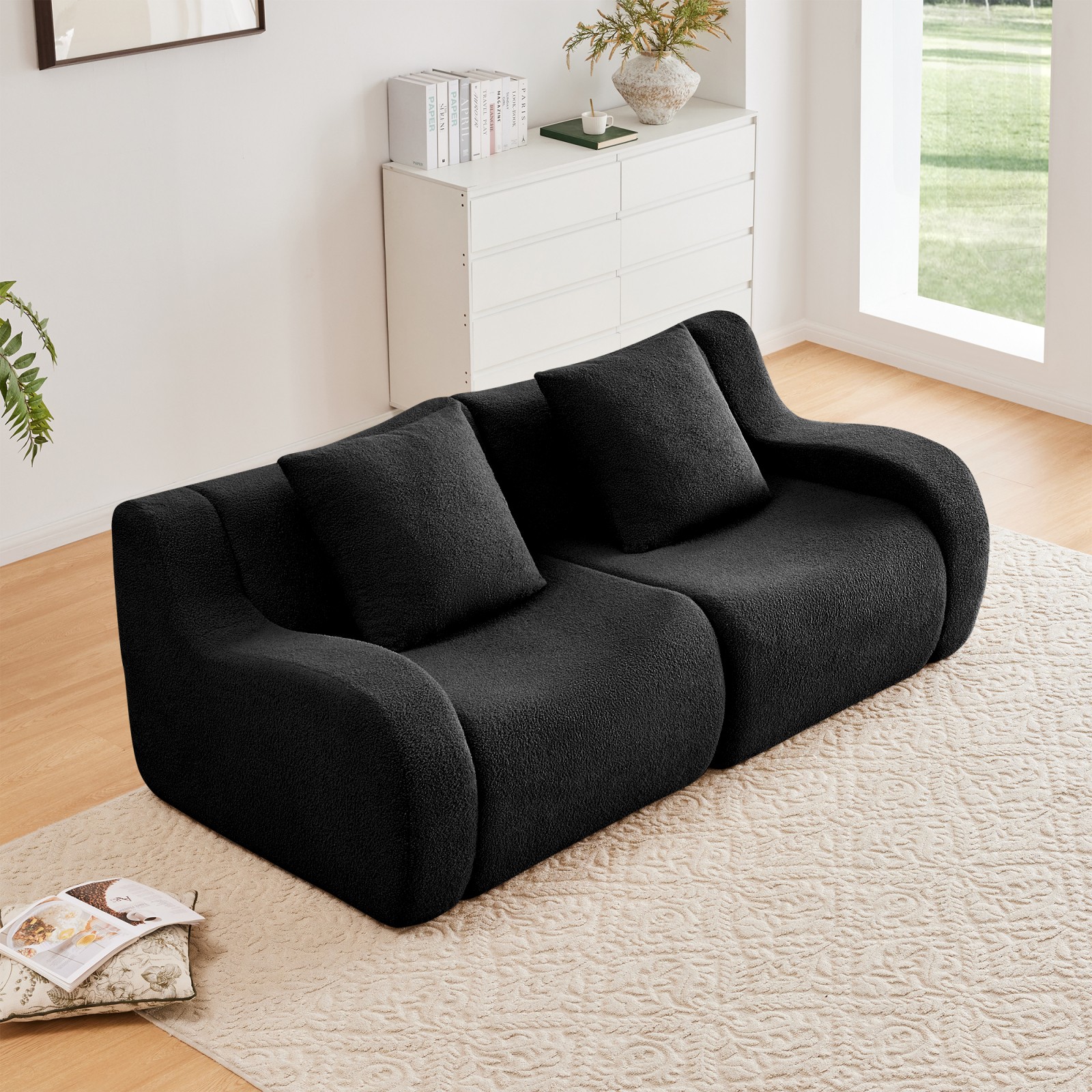 Teddy Fabric Modular Sectional Sofa, 2 Seat, Black, No Assembly