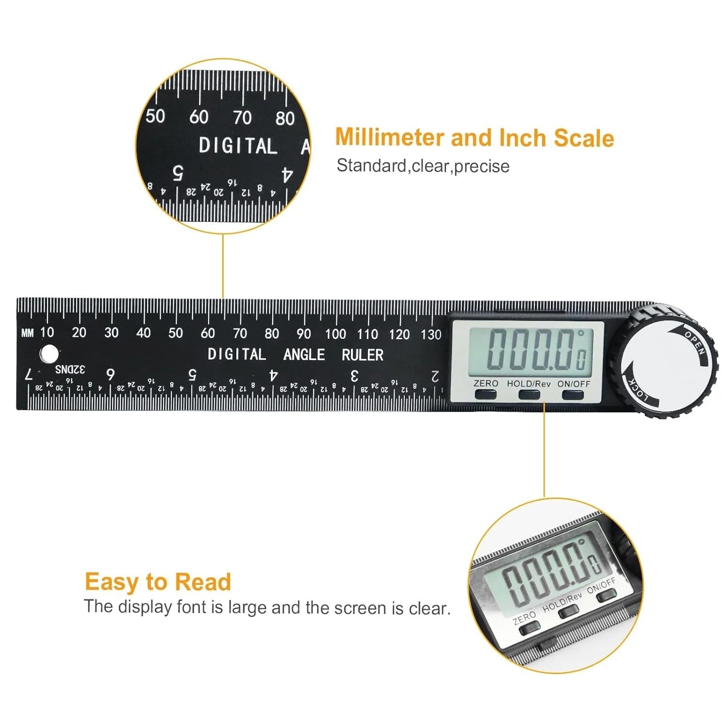 Third Generation Protractor Angle Finder, Digital Angle Ruler with 7Inch/200Mm,