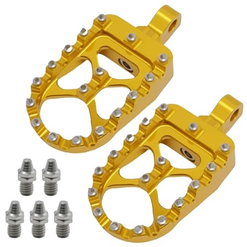 VIKKSAER 2Pcs Gold Dirt Bike Foot Pegs, CNC Wide Fat Foot Rest, 360°Roating