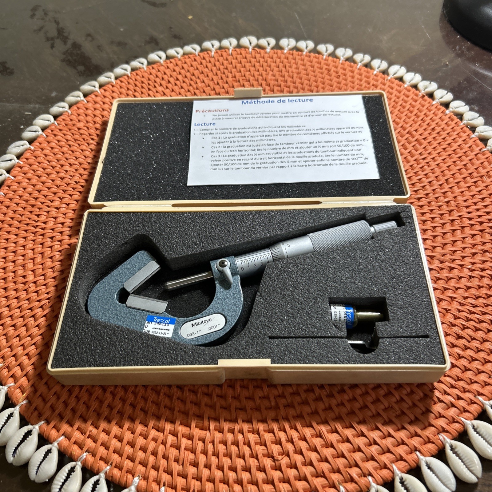 Mitutoyo 114-202 V-Anvil Micrometer, .093-1" Range, .0001" Graduation w/Case