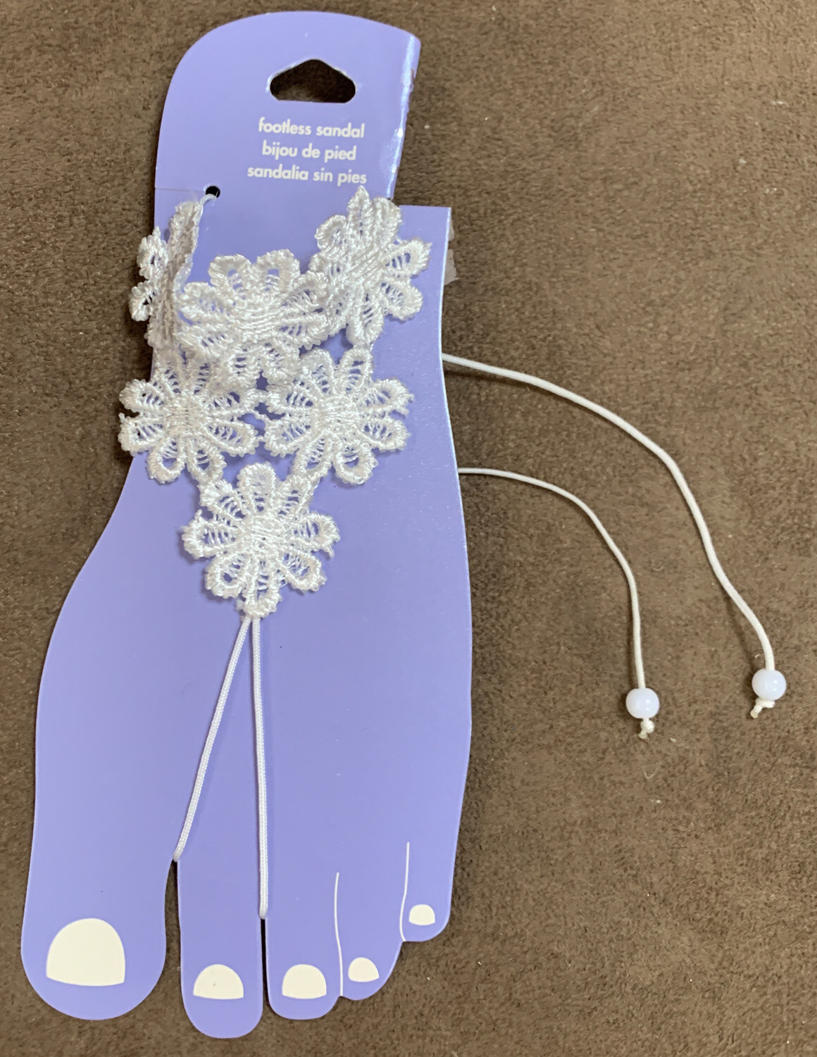 CROCHETED FOOTLESS SANDAL WHITE FLORAL ADJUSTABLE BOLO ACCESSORY SUPER CUTE!!