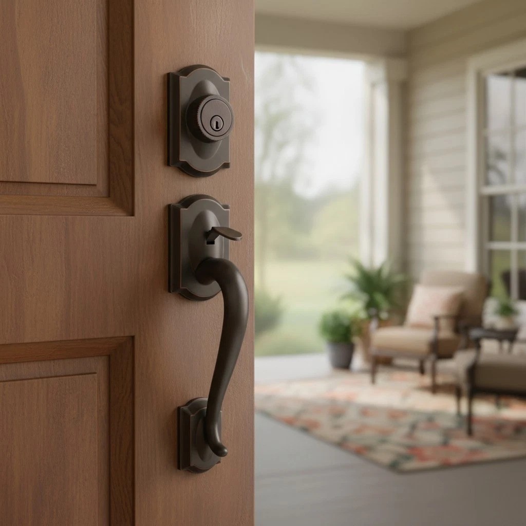 Aged Bronze Front Entry Handleset with Georgian Knob - Hassle-Free Fit