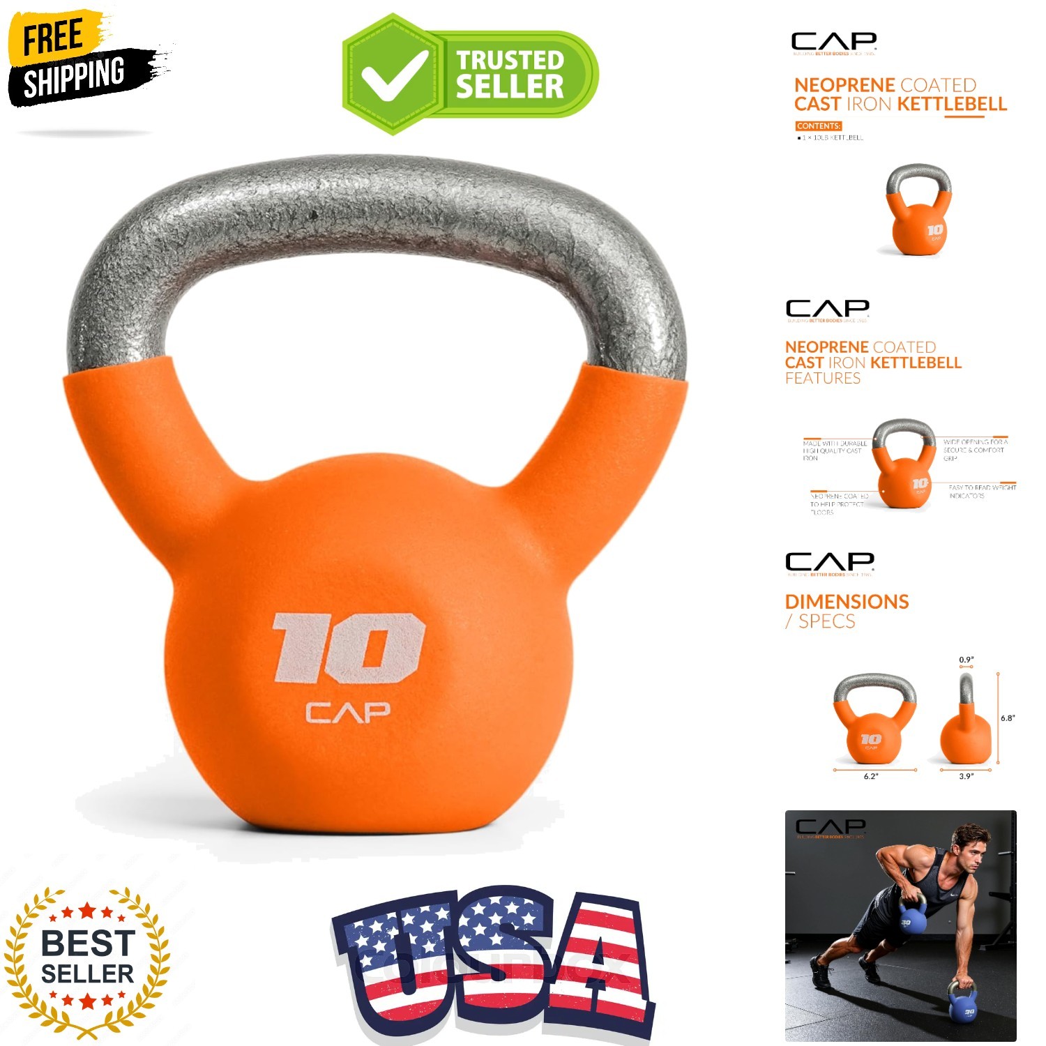 Cast Iron Kettlebell - Coated Options, Singles and Sets, Multiple Weight Choices