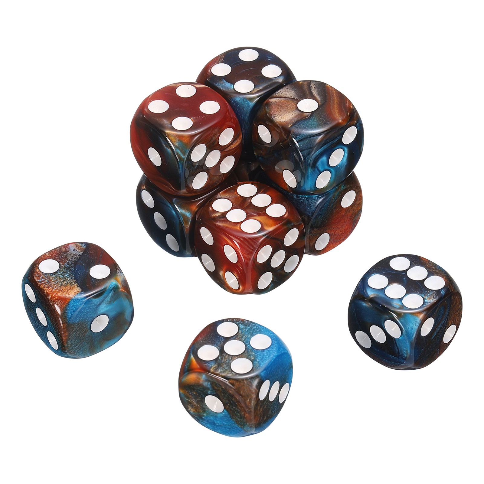 10Pcs 6 Sided Standard Dice, Acrylic D6 Pearl Pattern Dice (Yellow and Blue)