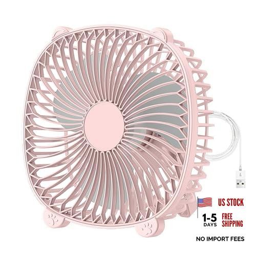 USB Wired Desk Fan - 7 Inch Small Quiet Cooler - Hanging/Wall Pink - USB