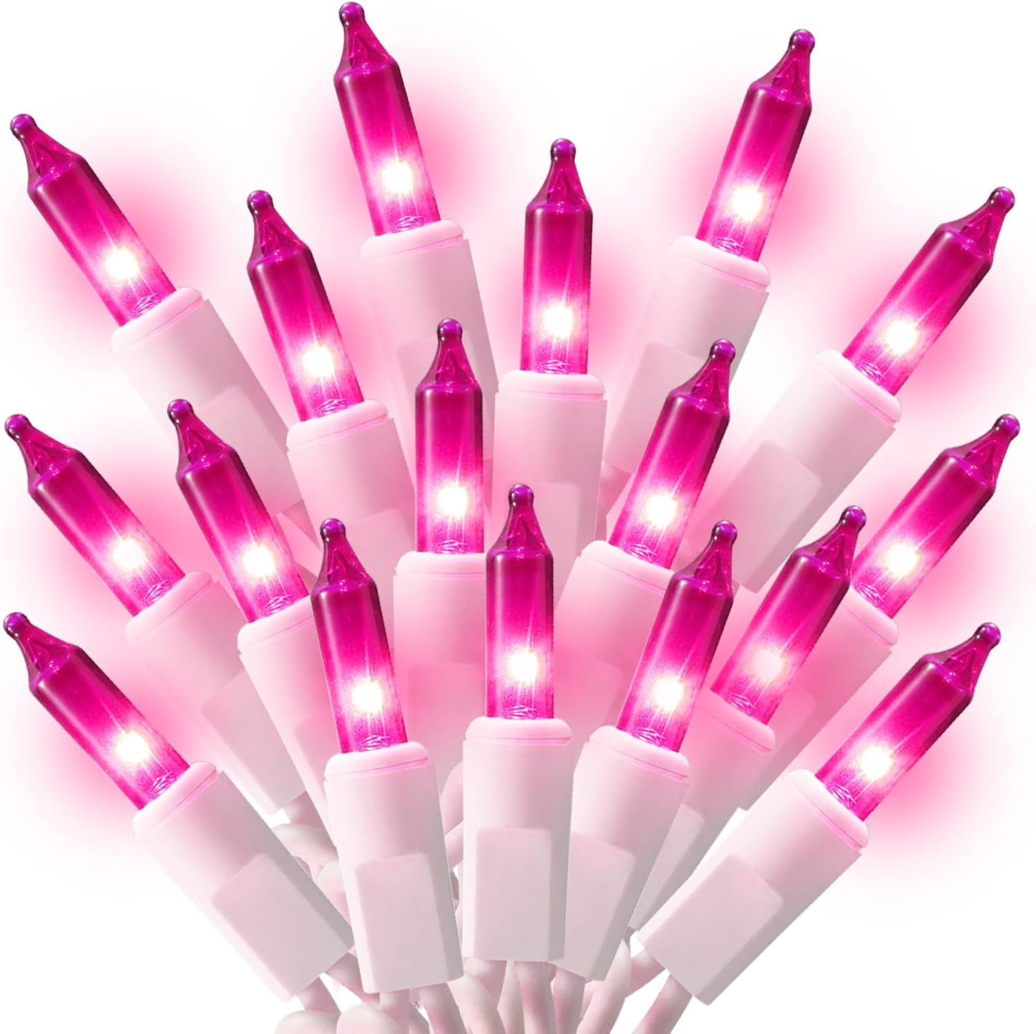 100 Count Mini Pink Lights String, 21ft Christmas Tree Lights UL Certified Pink