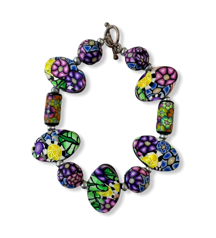 Vtg Artisan Hand Made Fimo Bead Polymer Ceramic Bracelet