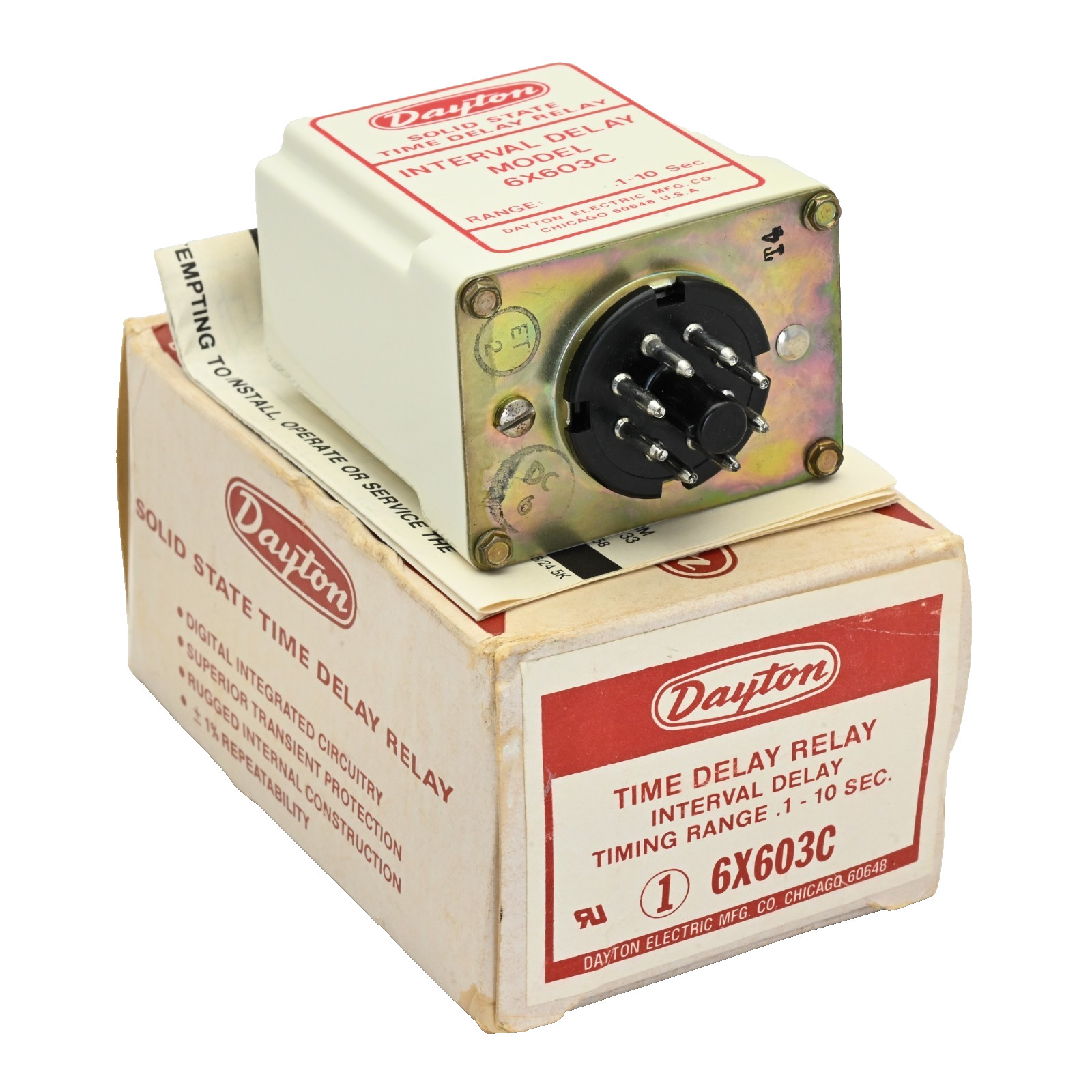 Dayton 6X603C Solid State Time Delay Relay 0.1-10 Seconds 120VAC