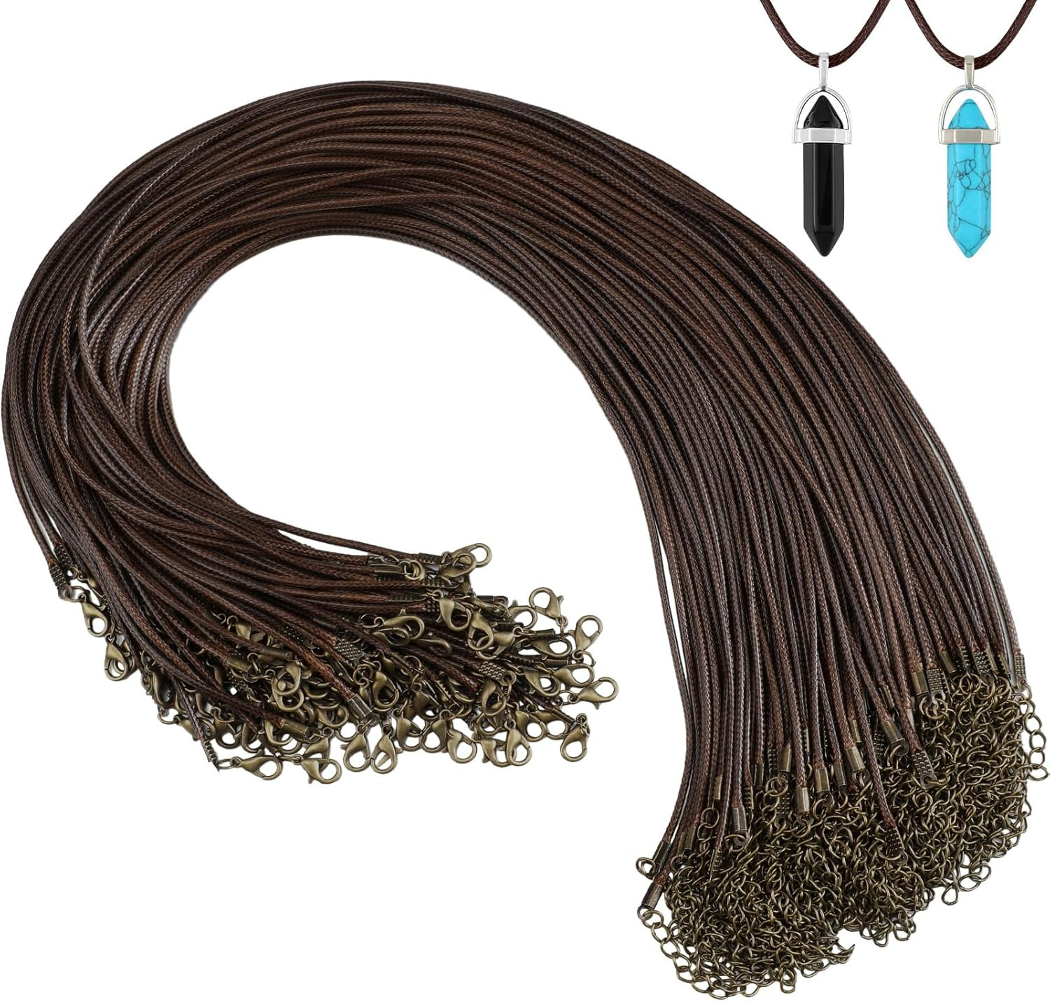 100 Pieces Waxed Leather Necklace Cord Bulk with Clasp Necklace Bracelet Chains