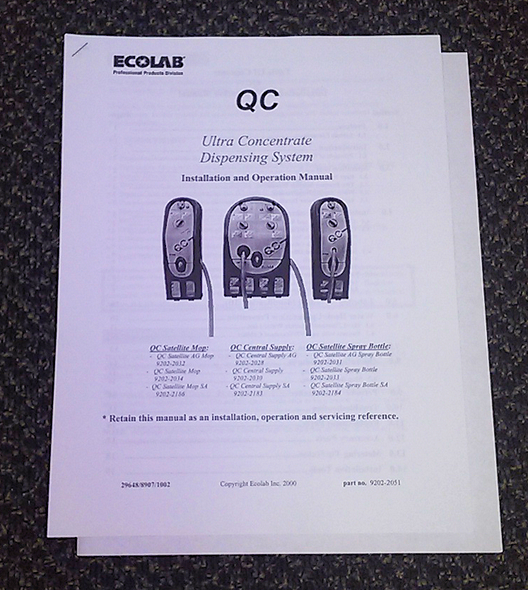 ECOLAB ULTRA CONCENTRATE DISPENSING SYSTEM QC CENTRAL SUPPLY, 9202-2028 QC C0VID