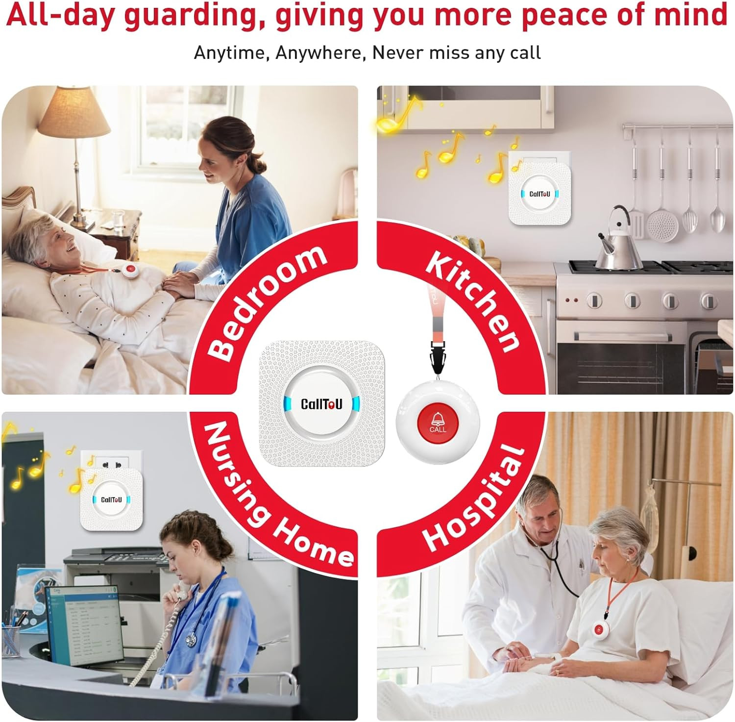 Wireless Caregiver Pager Smart Call System 2 SOS Call Buttons/Transmitters 2 Rec
