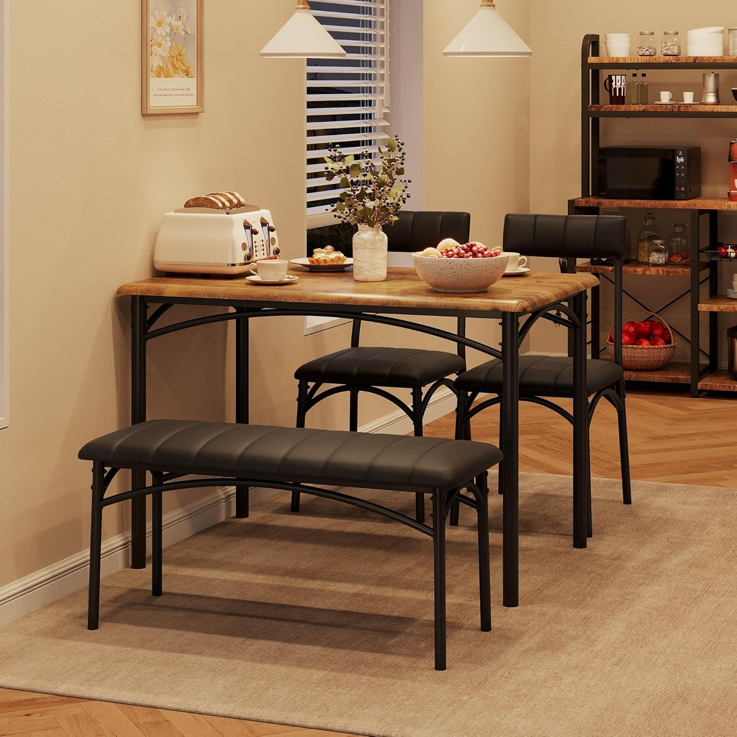 Modern Kitchen Table and Chairs ,Dining Room Table Set with Upholstered Bench