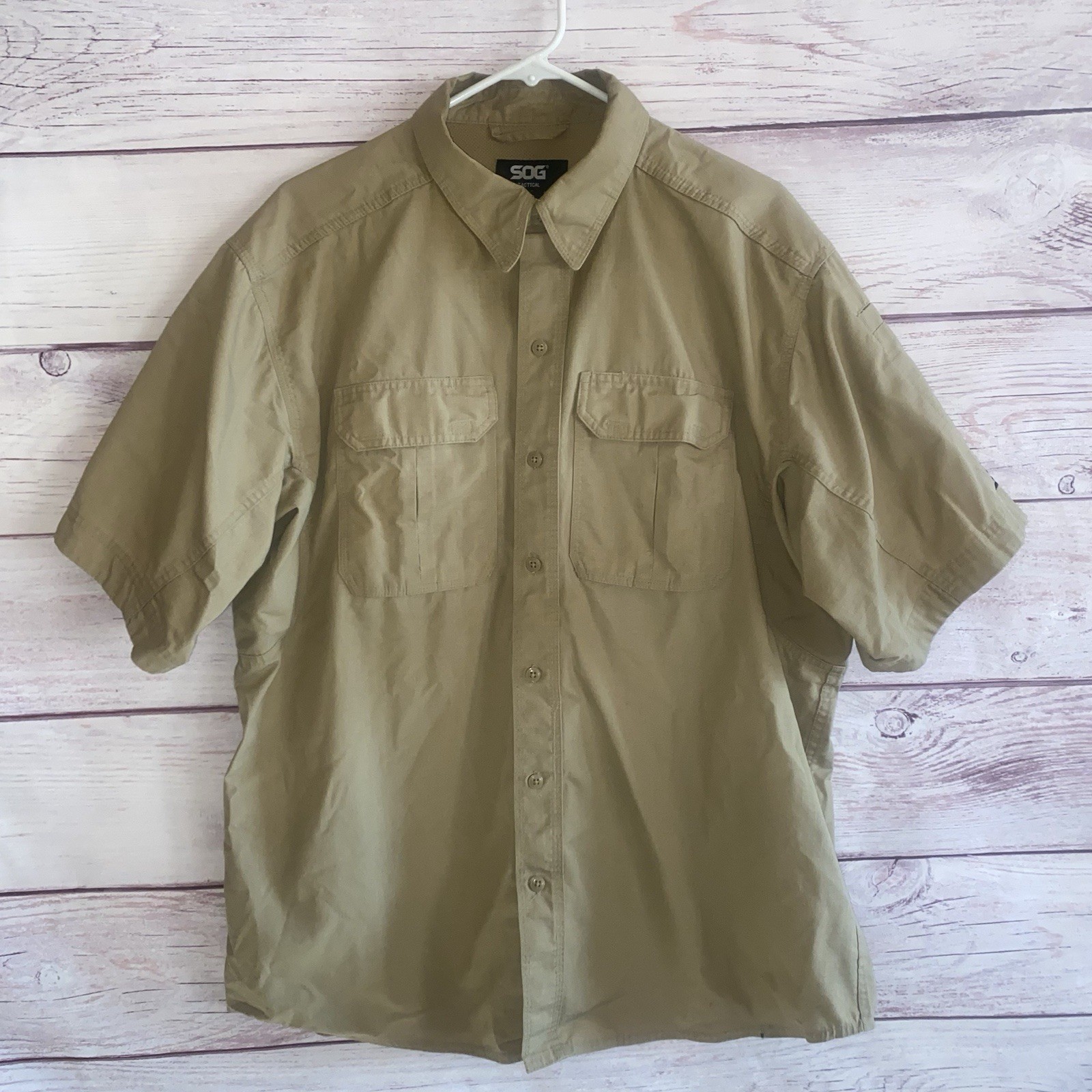 SOG Tactical Ripstop Shirt Men’s L Tan Brown Utility Outdoor Military Style A4