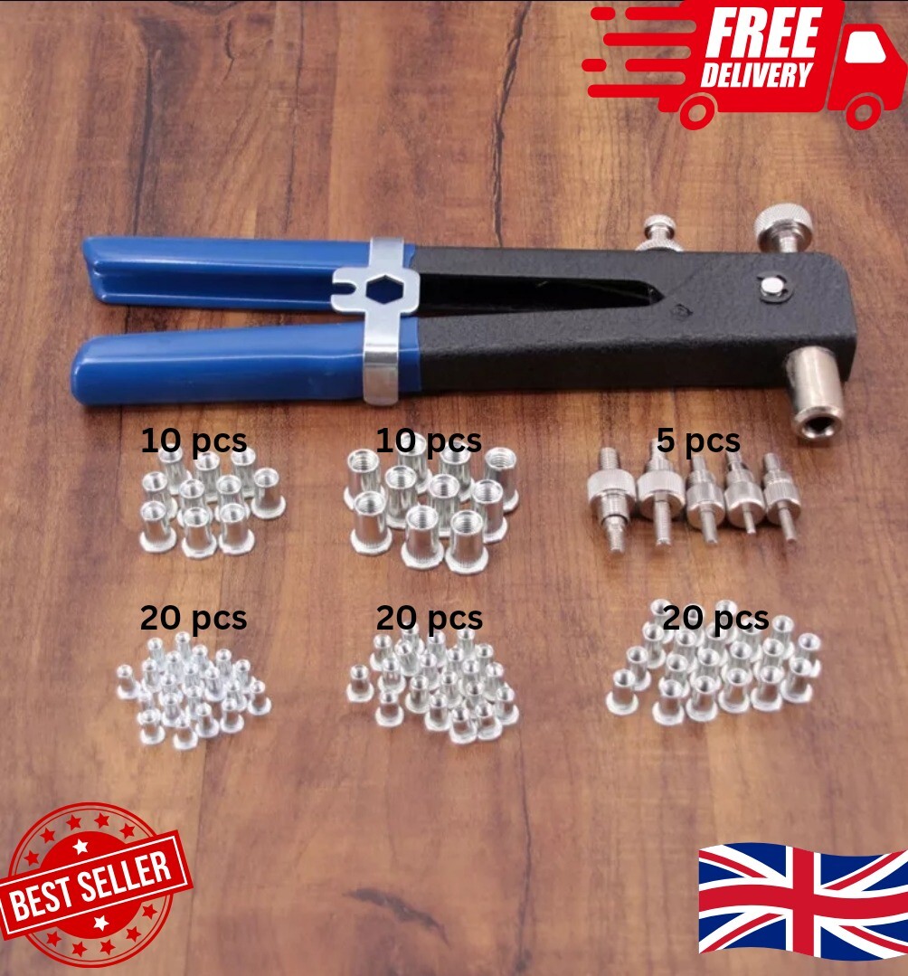 NUT RIVET INSERT TOOL GUN RIV NUT RIVET 86PCS Set Blind THREADED M3-M8 RIVETER