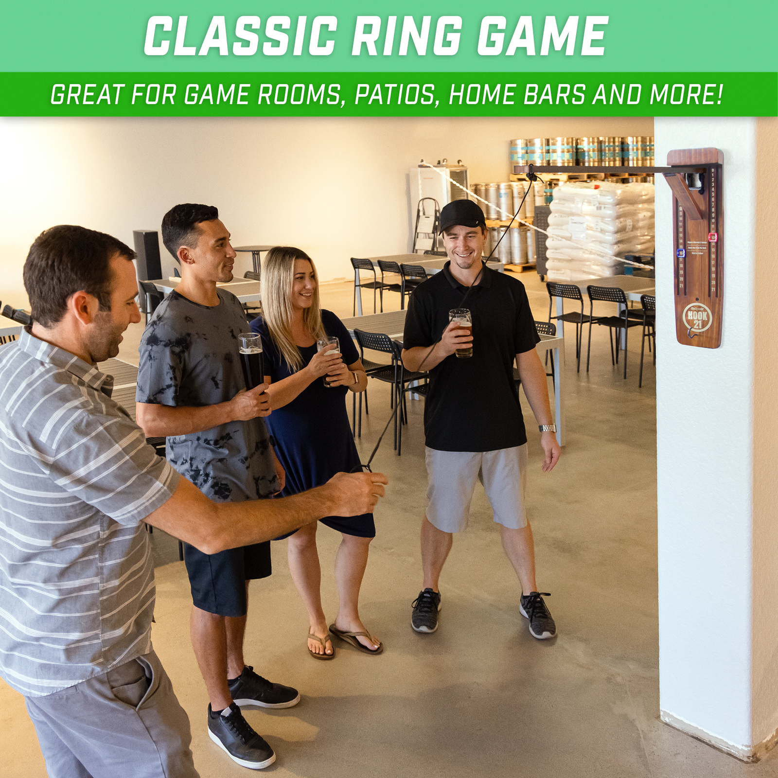 GoSports Hook21 Ring Swing Game -Ring Toss Game with Foldable Arm - Brown
