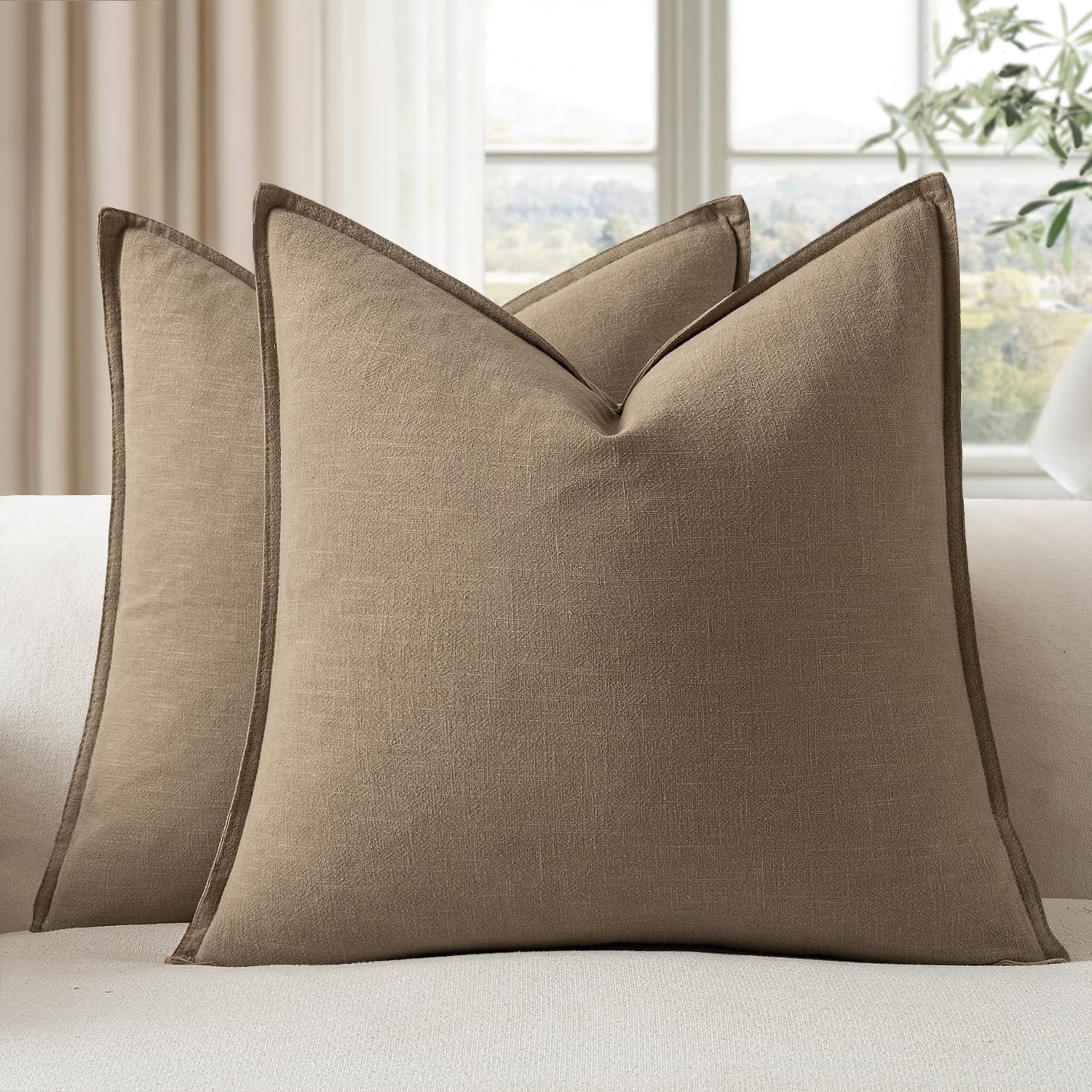 EMEMA Decorative Linen Throw Pillow Covers 18x18 Inch Curry Boho Farmhouse Ne...