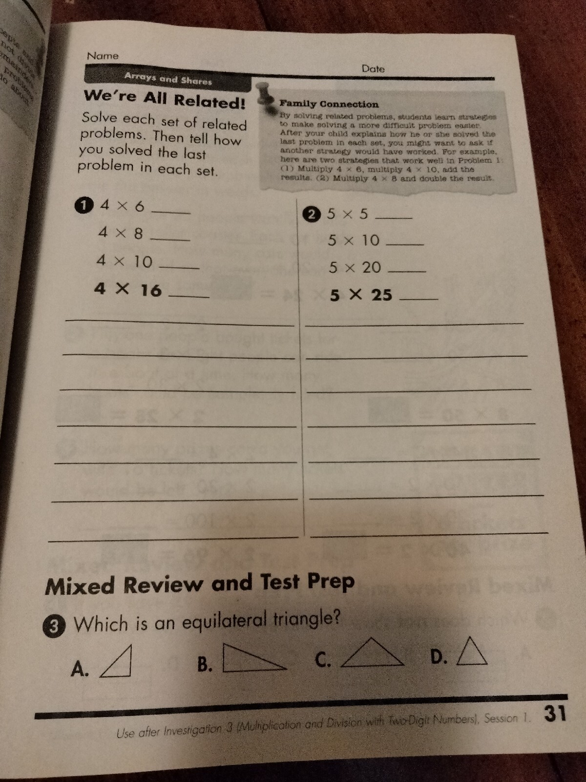 Today's Math 4 Student Workbook: Investigations in Number, Data and Space