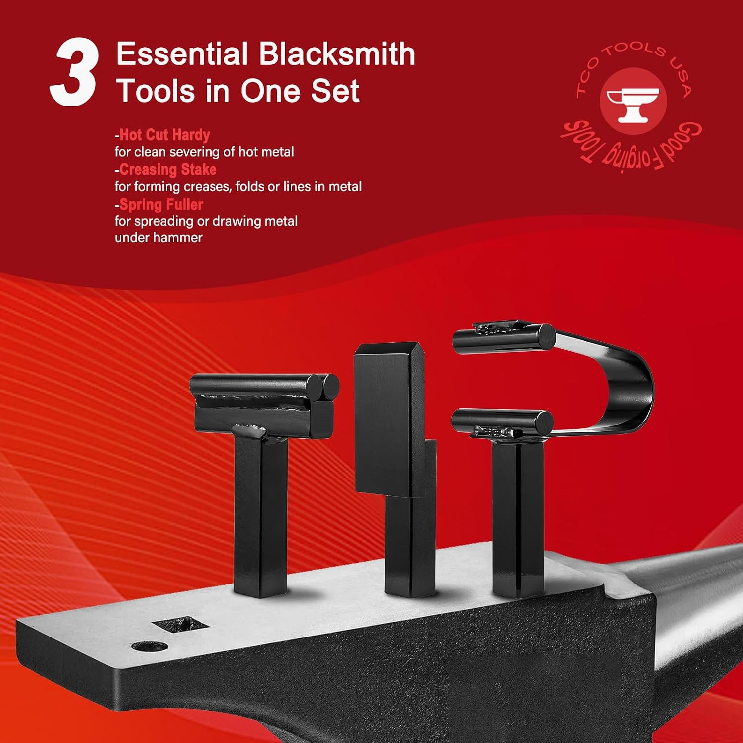 Blacksmith Anvil Forge Hardy Tool Set 3/4" – 3 Pcs Hot Cut, Creasing Stake