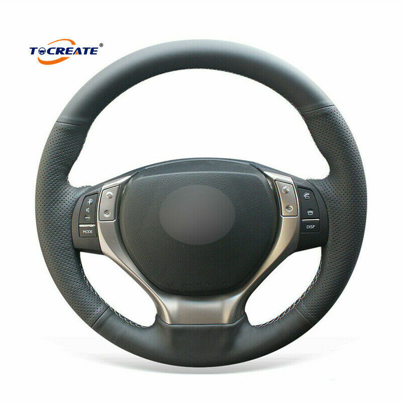 DIY Black Genuine Leather Steering Wheel Cover Wrap for Lexus ES250 ES300h #02XA
