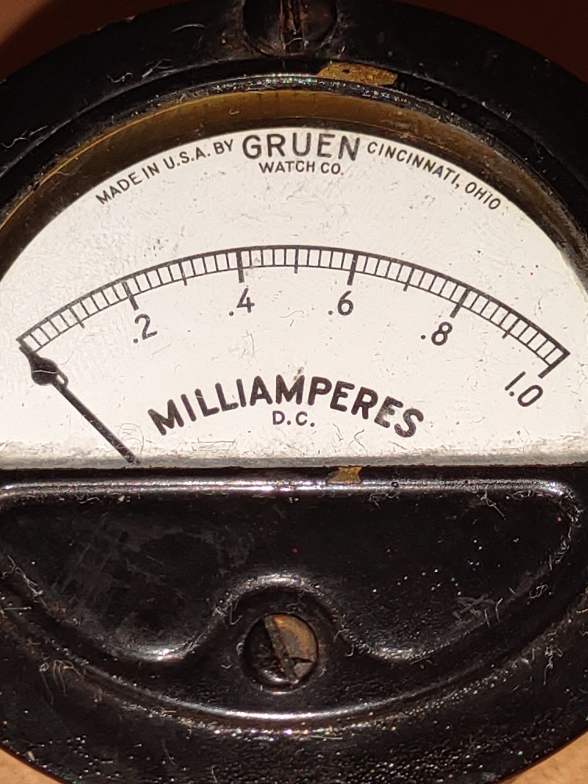 Gruen Watch Co DC Milliamperes Ham Radio Panel Gauge 0-1 USA Cincinnati Ohio