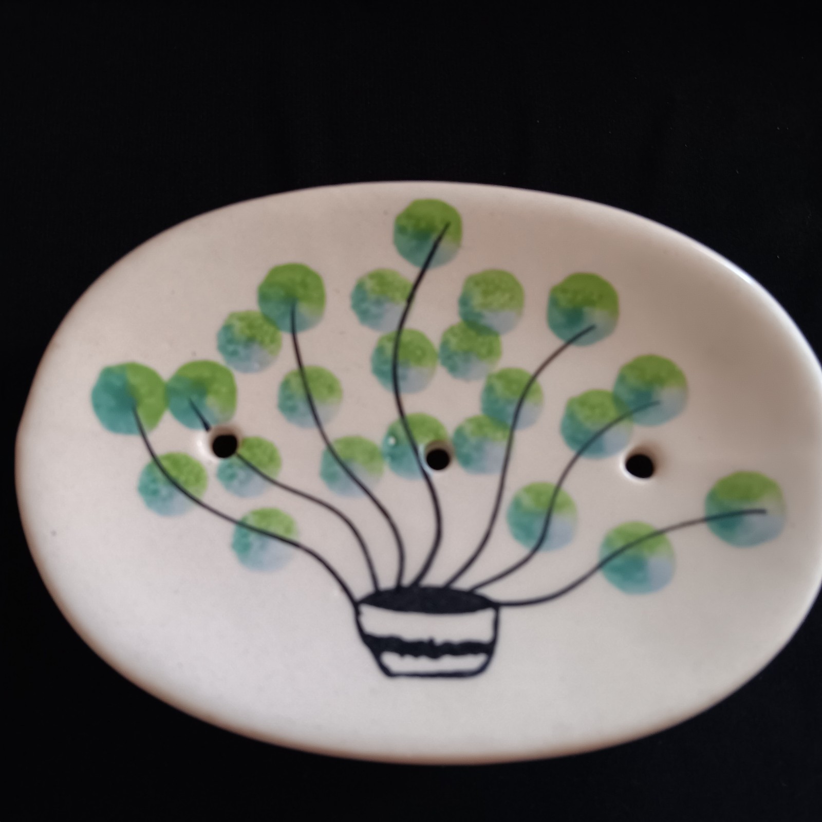 Hand Painted Ceramic Bathroom Set Soap Dish Cup Peacock Flowers