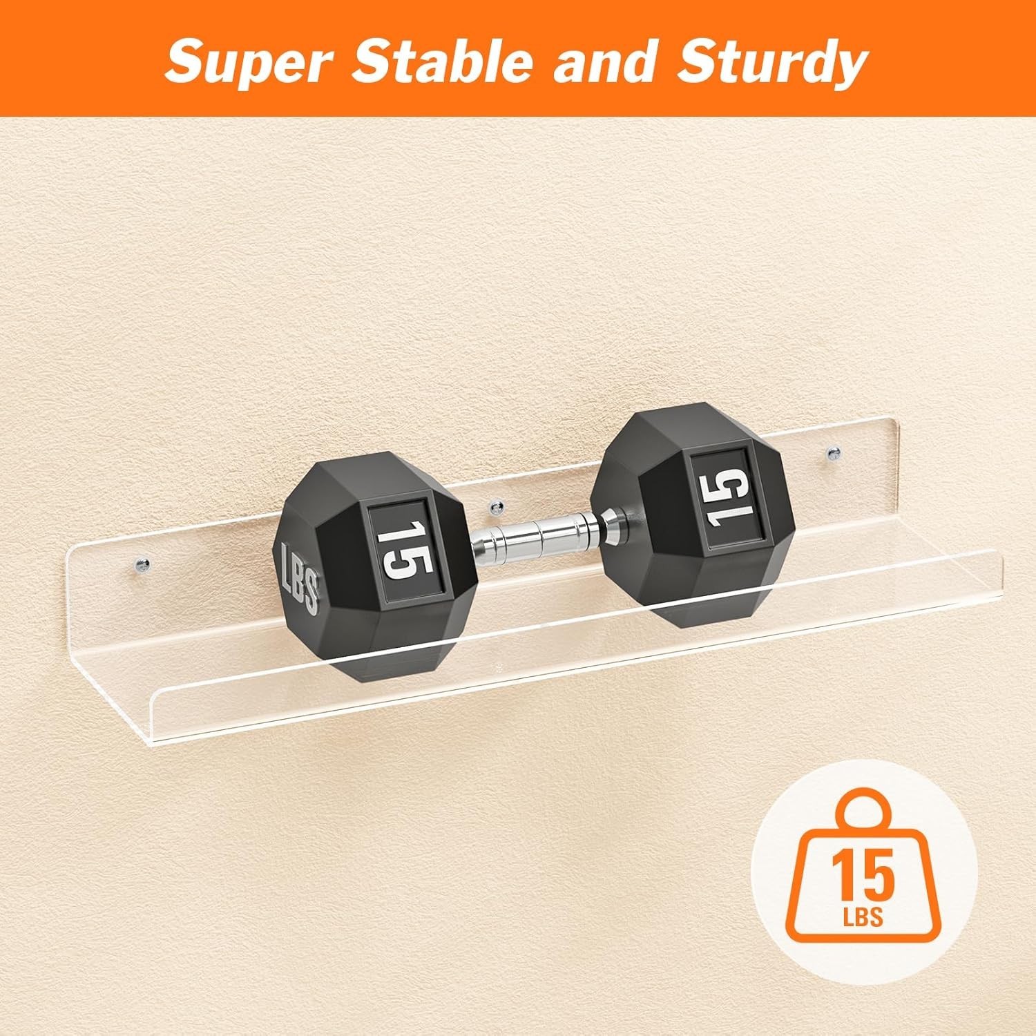 2 Pack Floating Shelves Wall 15" Clear Book Shelf Acrylic Floating Wall Shelf