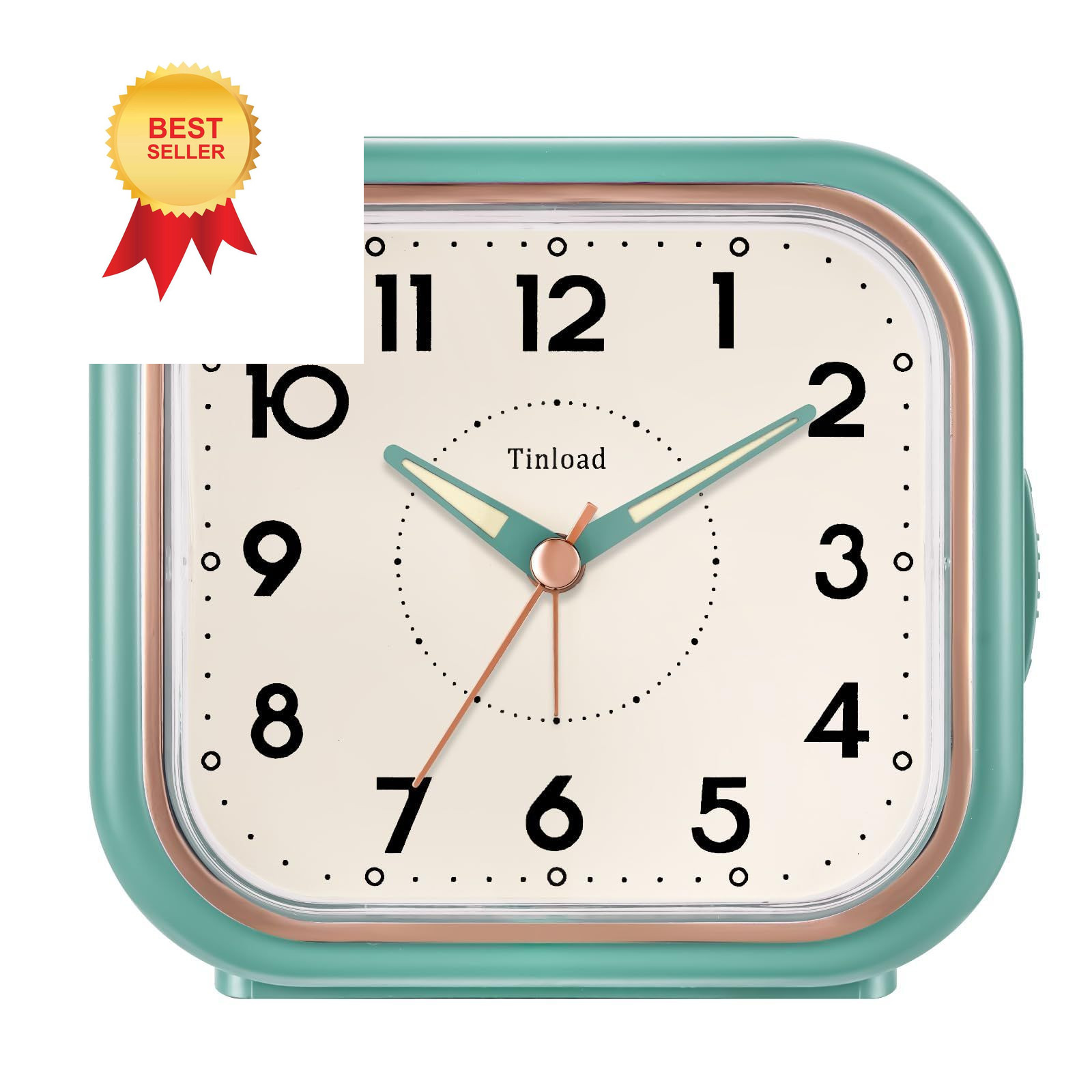 Tinload 4.5" Vintage Retro Analog Alarm Clock, Super Silent Non Ticking Green
