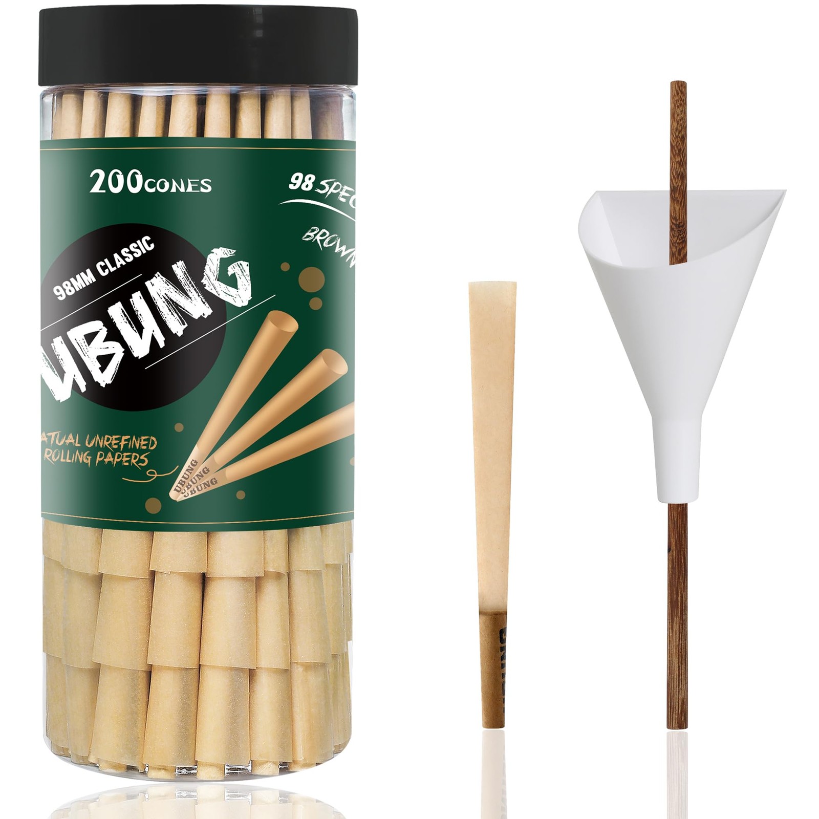 200 Pcs 98 Size Cones, Brown 98 Special Size Pre Rolled Cones With Tips Inclu...