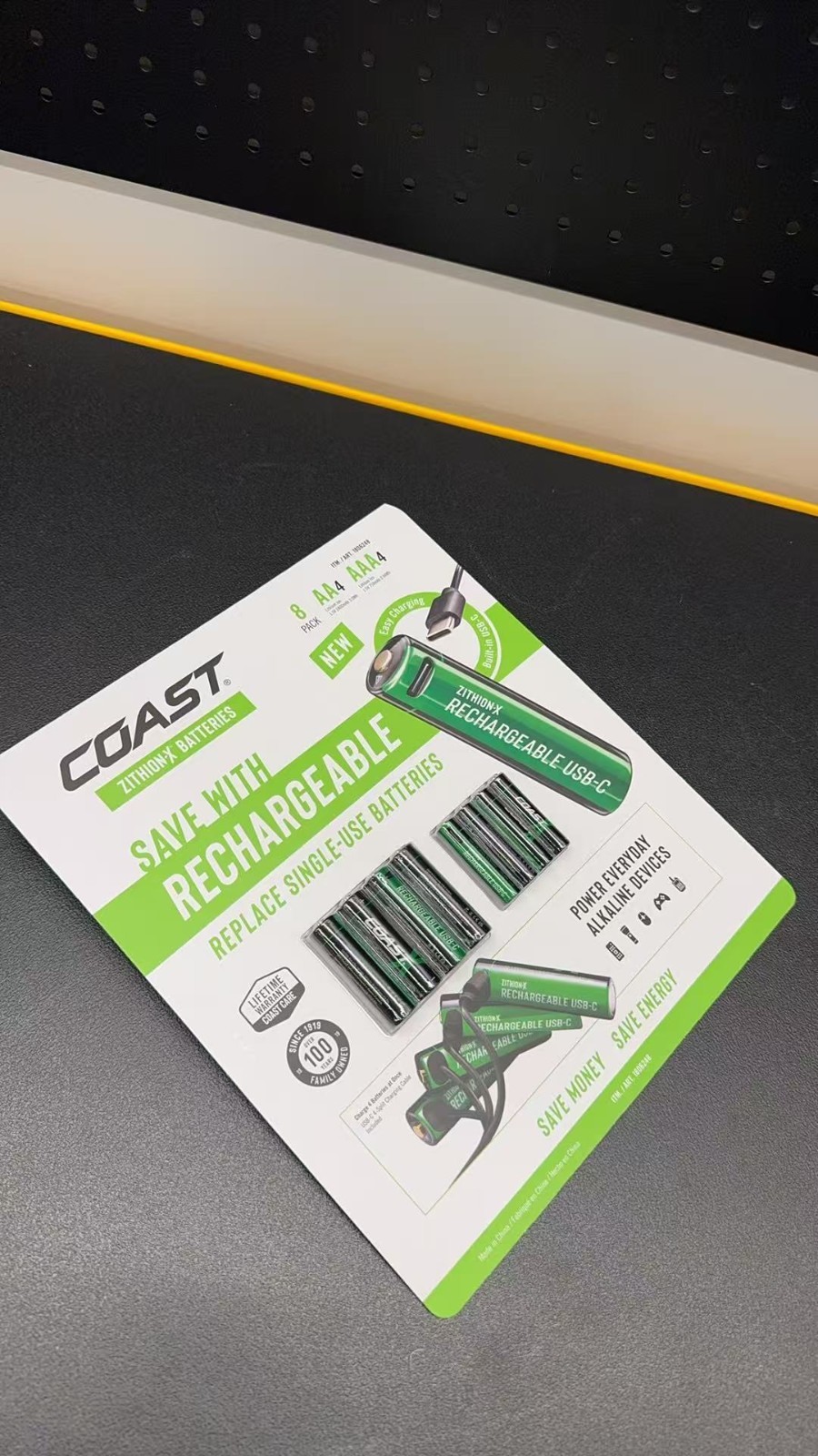 COAST USB-C Rechargeable Lithium Batteries, 8-Count (AA/AAA, 4ea) FREE SHIPPING