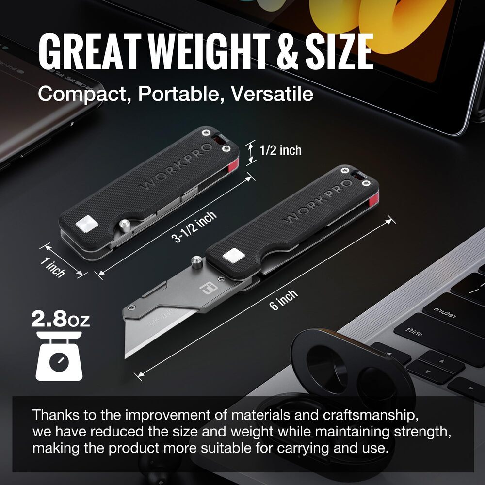 WORKPRO Titanium Folding Utility Knife CNC Unibody Box Cutter Quick Change Blade