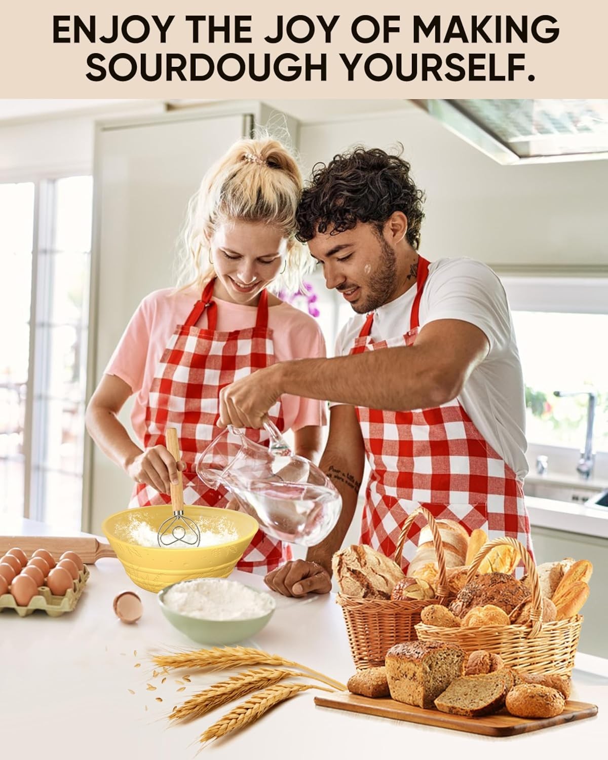 Sourdough Starter Kit 34 OZ with 2 Bread Proofing Baskets