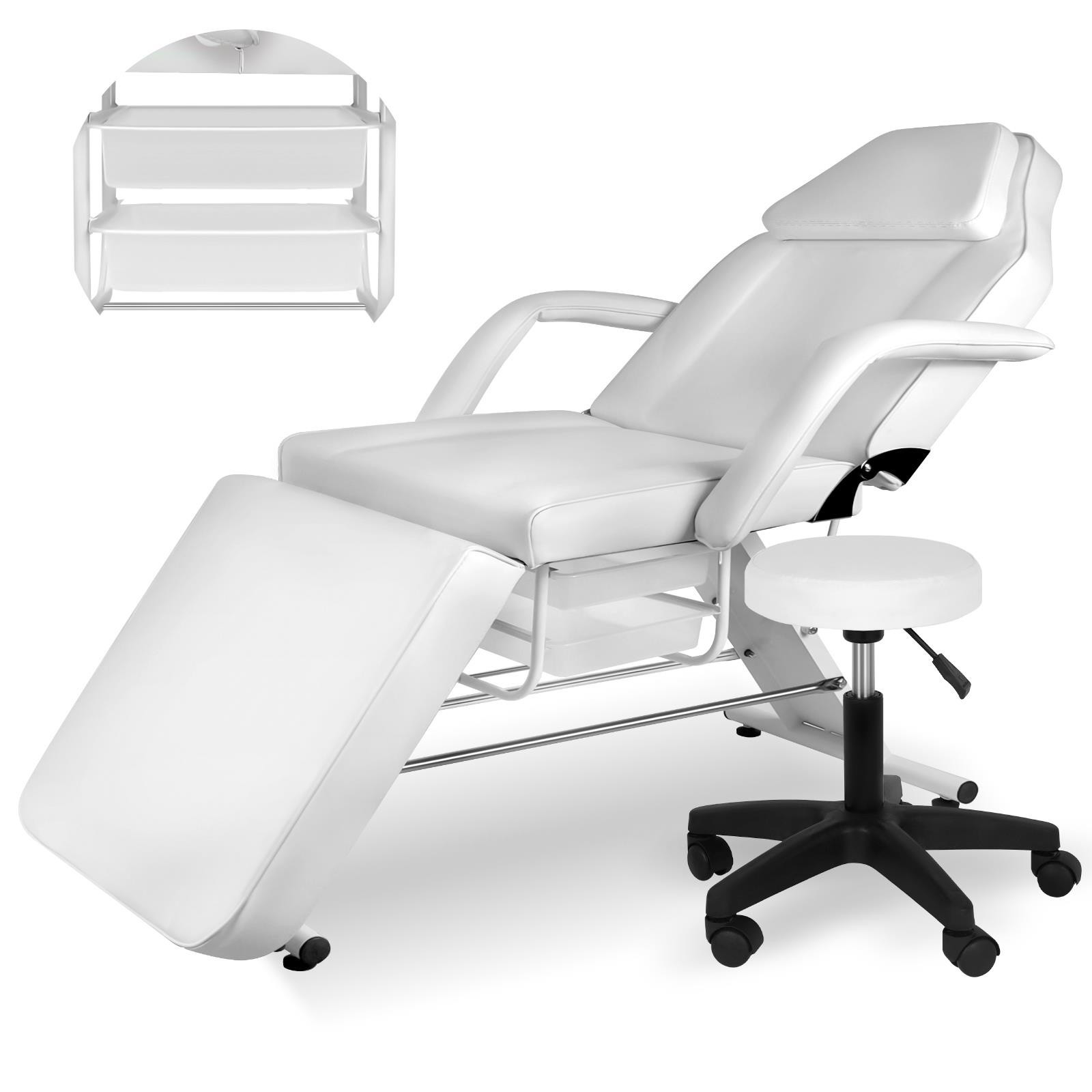 Multi-Purpose 3-Section 881lbs Tattoo Chair w/Hydraulic Stool White for Tattoo