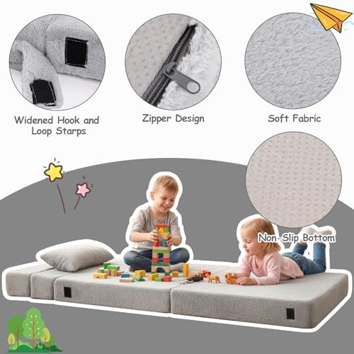 Kids Floor Mattress for Toddler, Child Fold Up Sofa Couch Plush Grey
