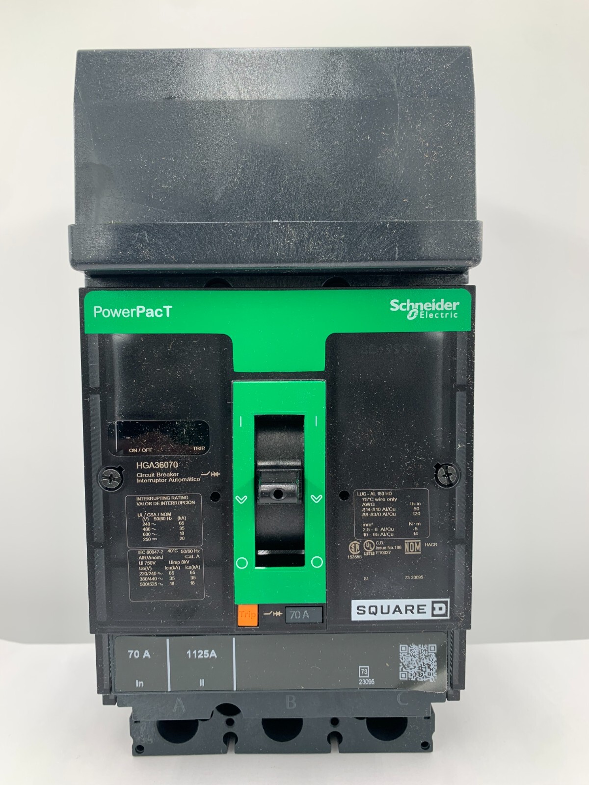 NEW - SQUARE D - HGA36070 - 70A, 600V, 3- Pole, PowerPact CIRCUIT BREAKER