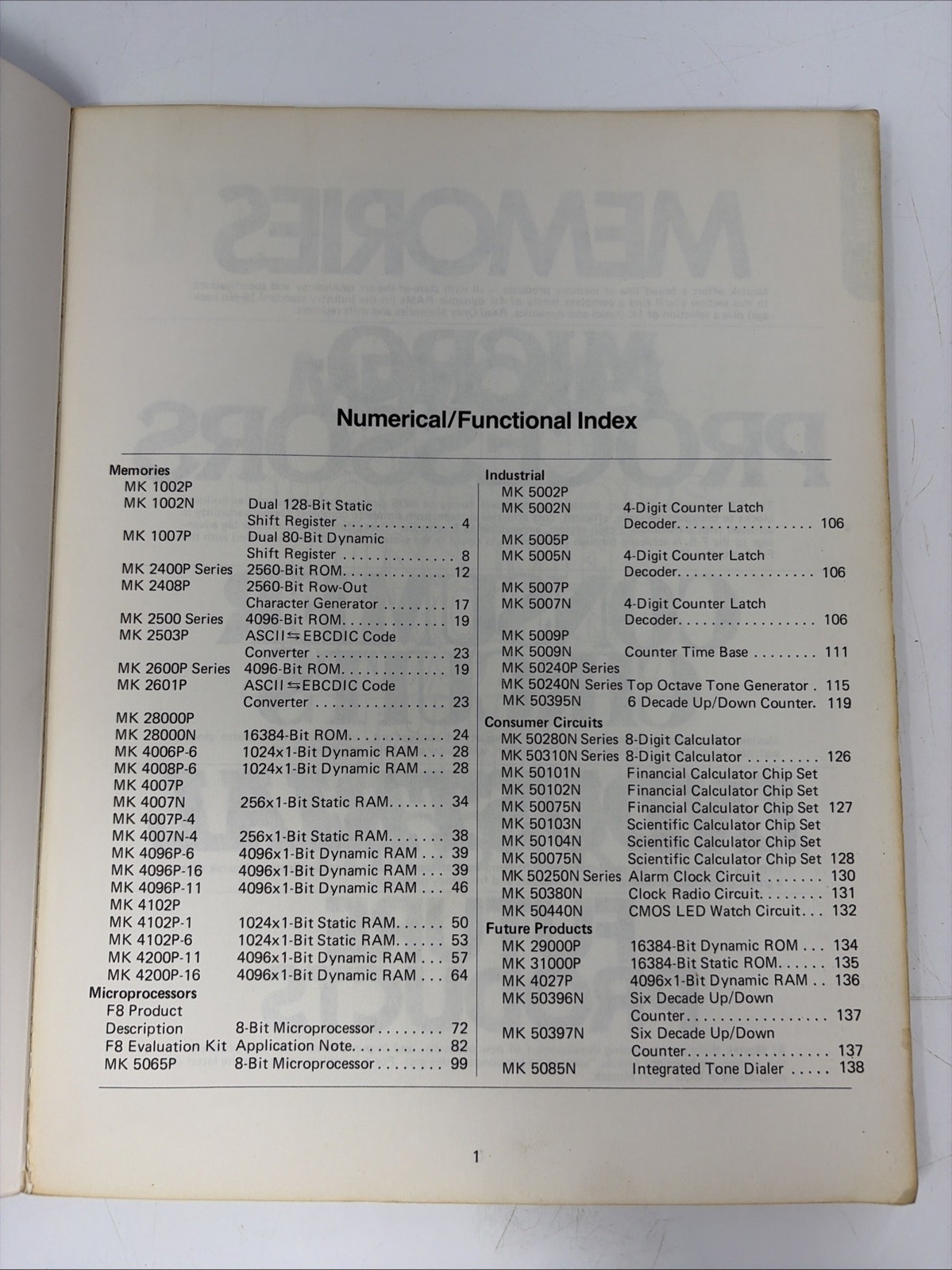 MOSTEK Memories Micro-processors Consumer Circuits Industrial MOS IC GUIDE