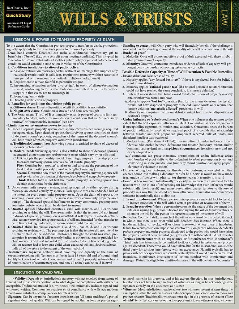 Wills & Trusts: a QuickStudy Laminated Law Reference & BAR Exam Study Guide (Qui