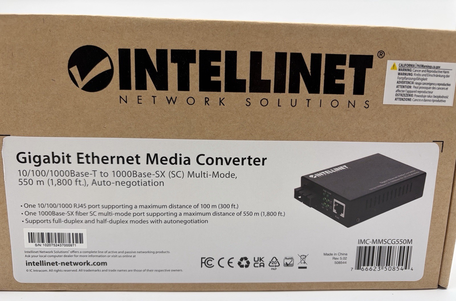 Intellinet Gigabit Ethernet Media Converter Multi Mode (SC) 540 m