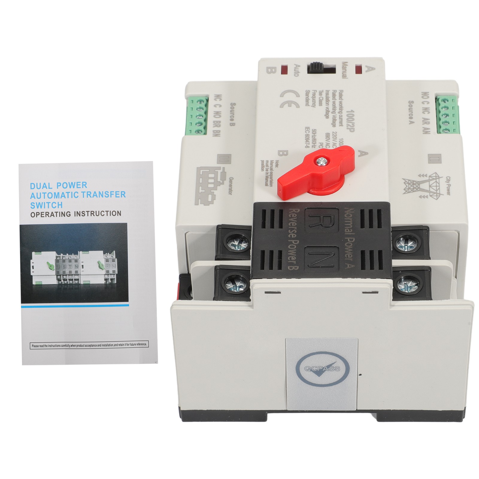 100A 2P 220V Dual Power Automatic Transfer Switch Grid to Alternator 50/60Hz US