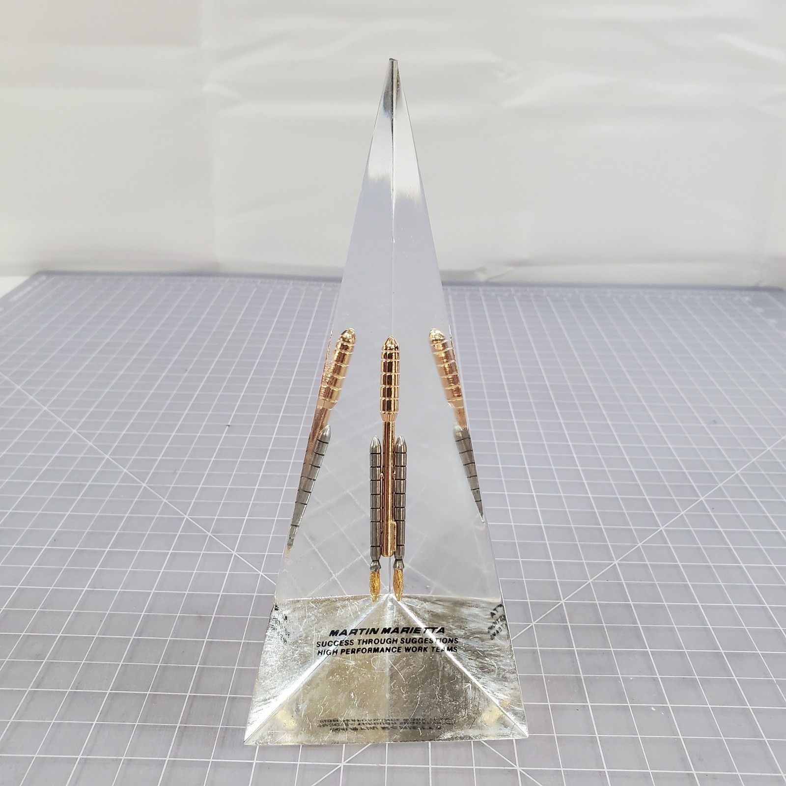 Vintage Martin Marietta Pyramid Work Team Award With Embedded Rocket