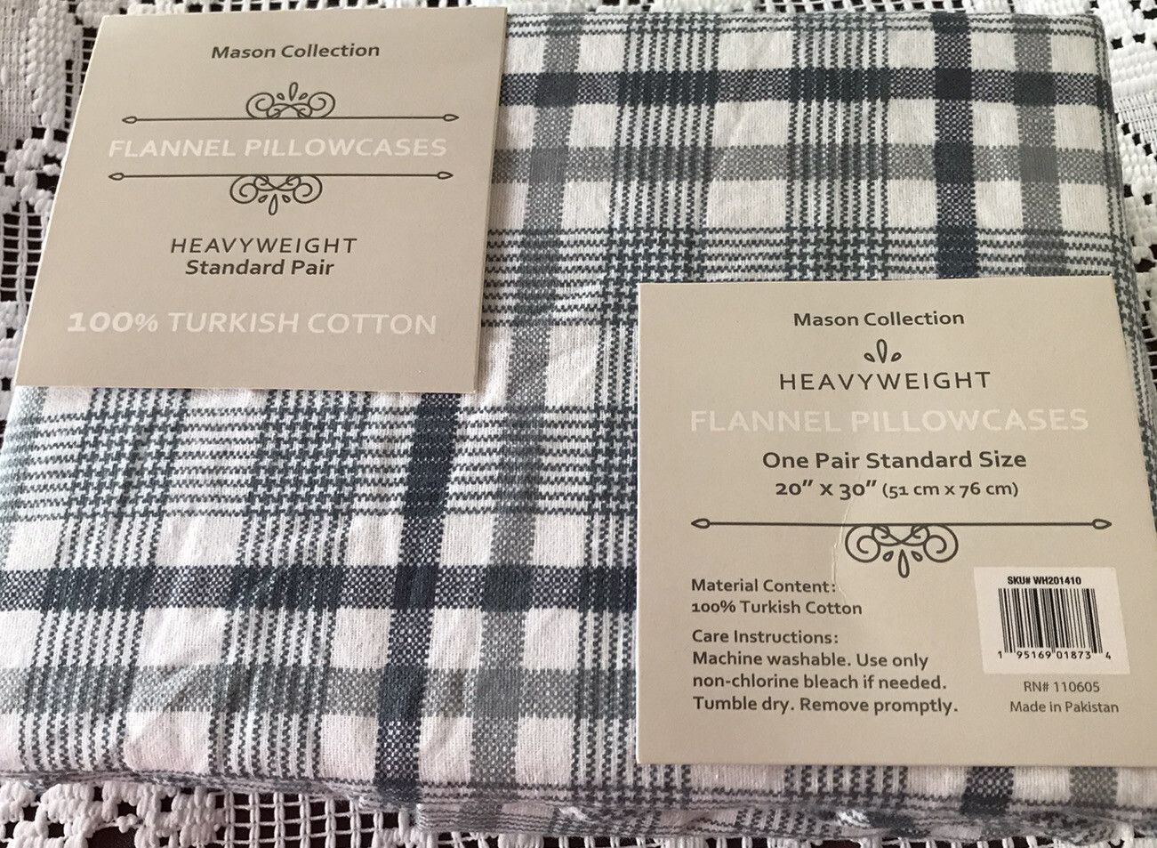 Mason Collection Flannel STANDARD HeavyWeight Pillowcases Set 2  BLUE PLAID New