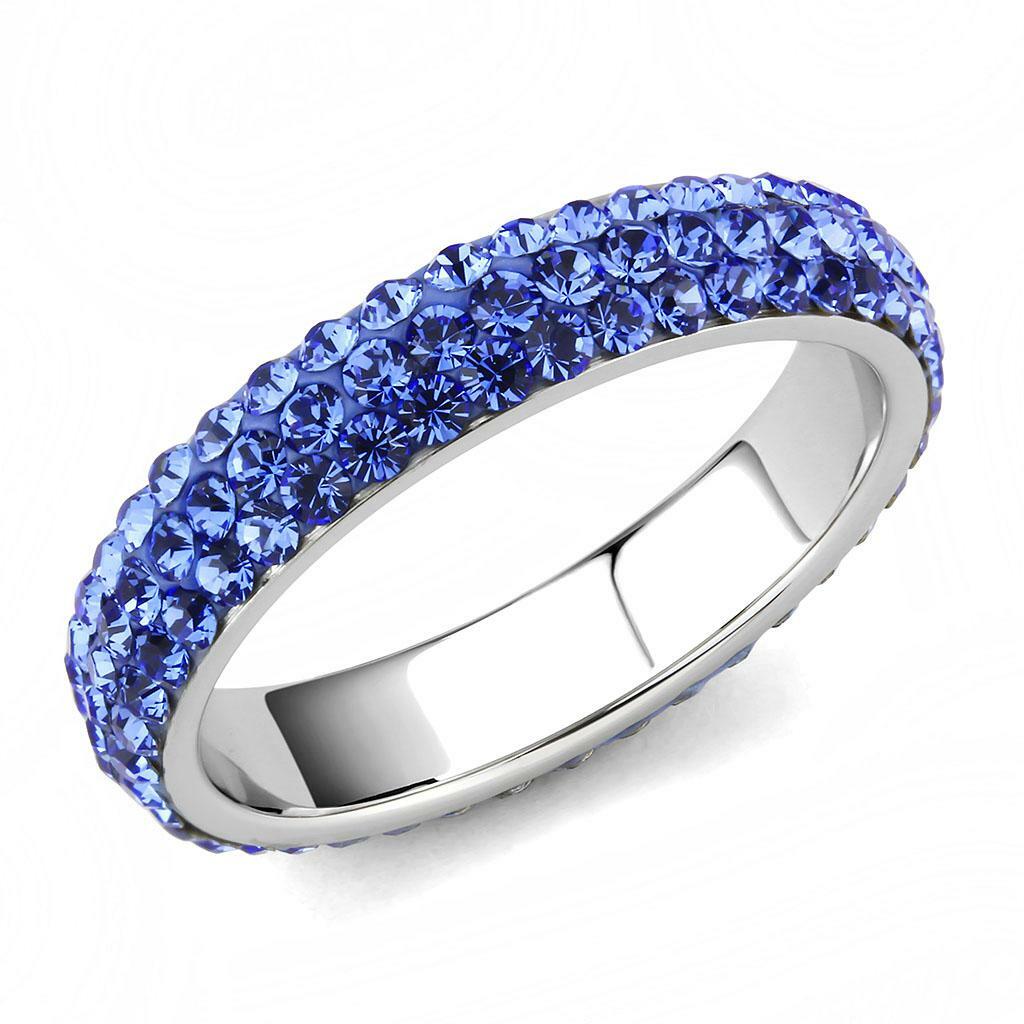 Jewel Encrusted Stainless Steel Eternity Band Royal Blue Crystal TK316