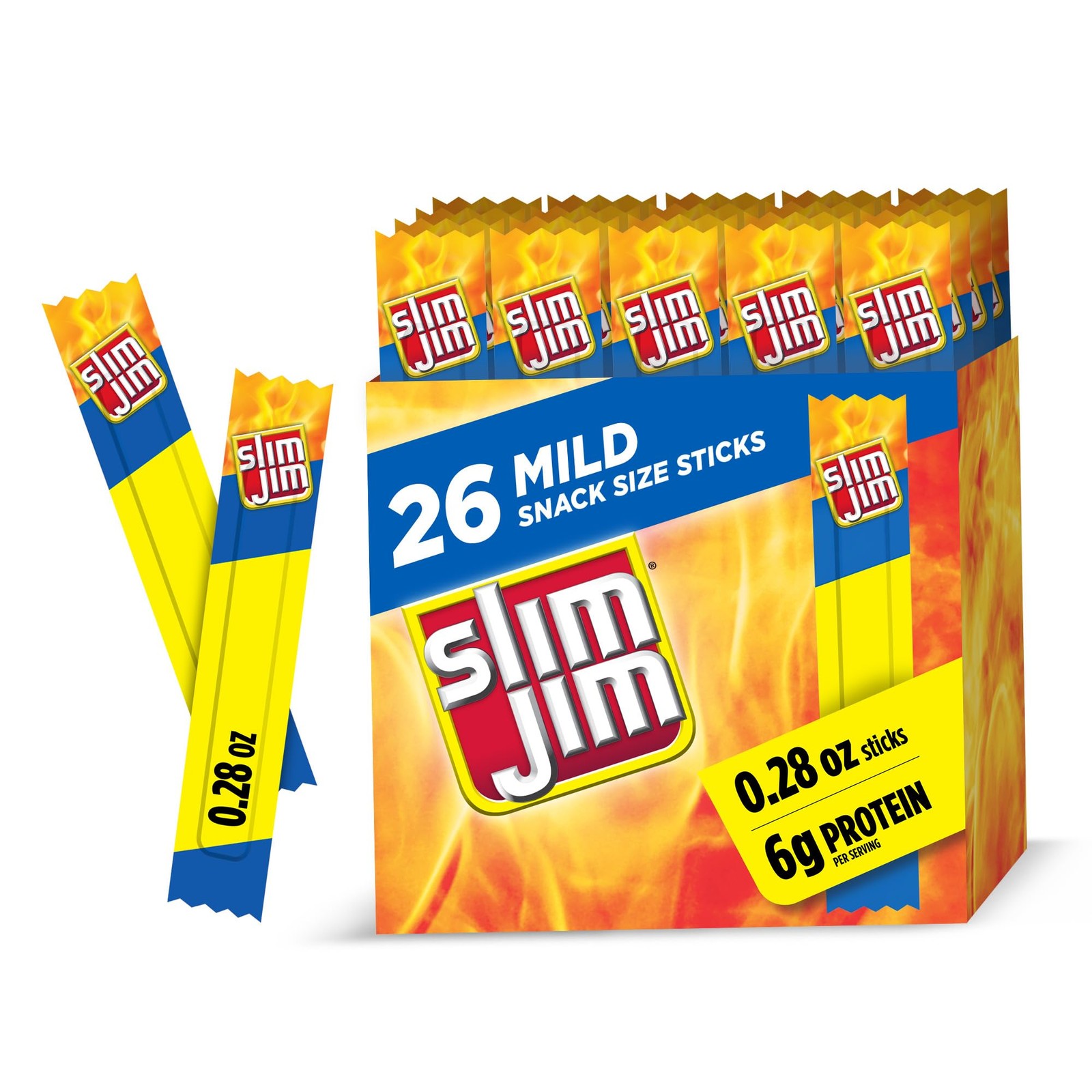 Slim Jim Smoked Meat Sticks, Mild Flavor, 6g Protein 7.28 Ounce (Pack of 1)