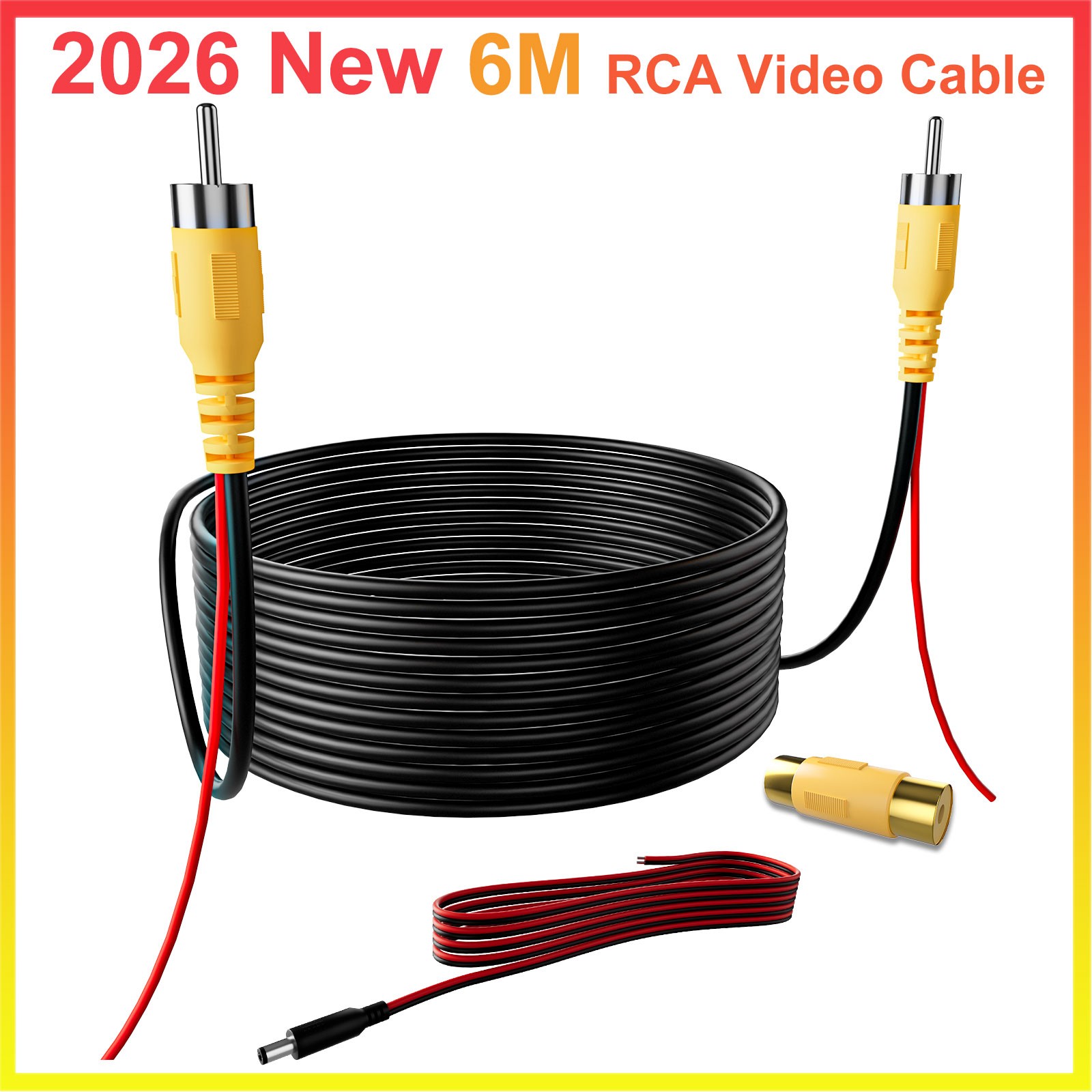 20FT 6M Double Shielded RCA Video Cable for Car Camera Outdoor Weatherproof
