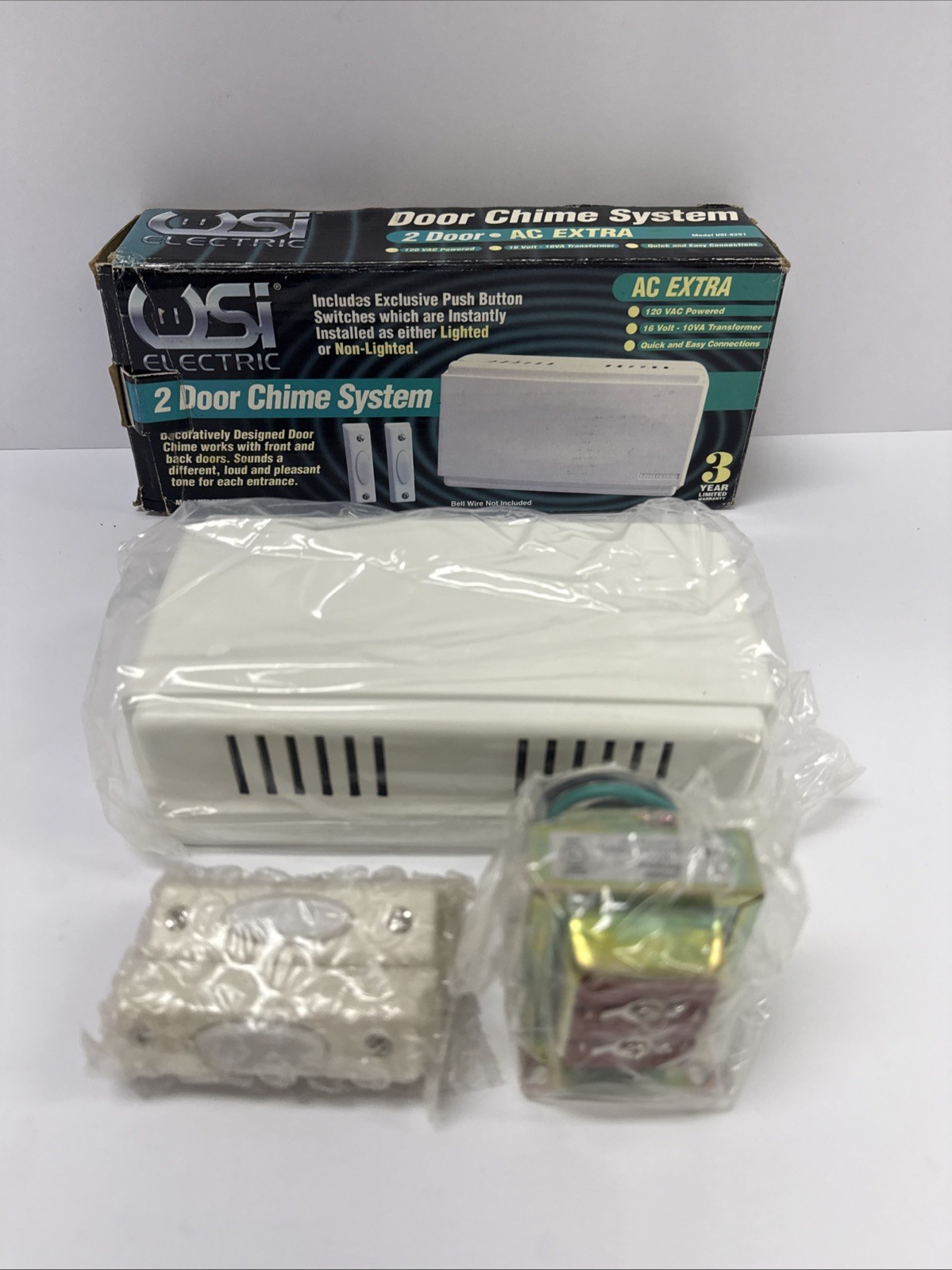 USI Electronic Inc. 2 Door Chime Systems USI-6251, Bell Wire Not Included, NOS