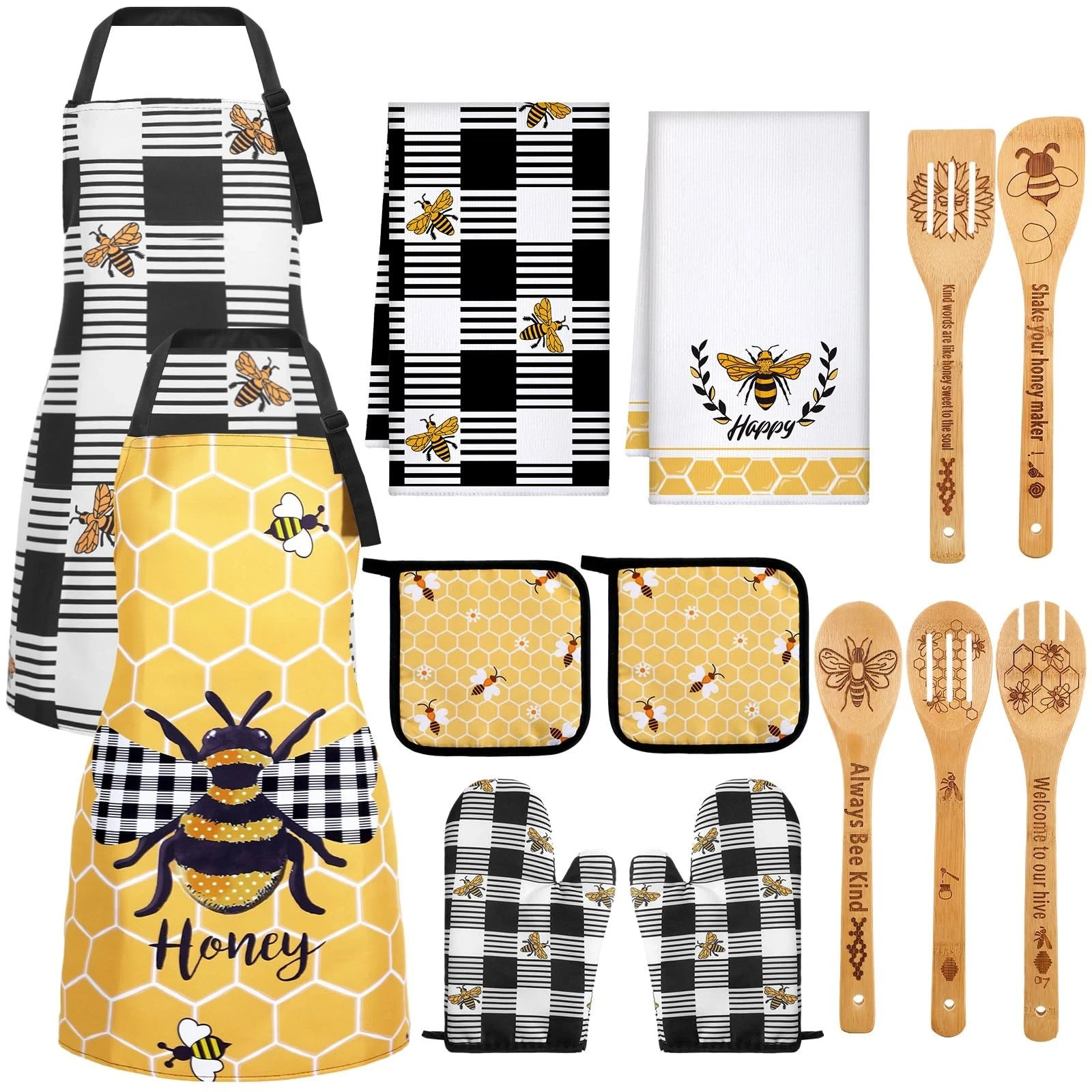 Bencailor 13 Pcs Bee Kitchen Decor Accessories Apron Dish Yellow