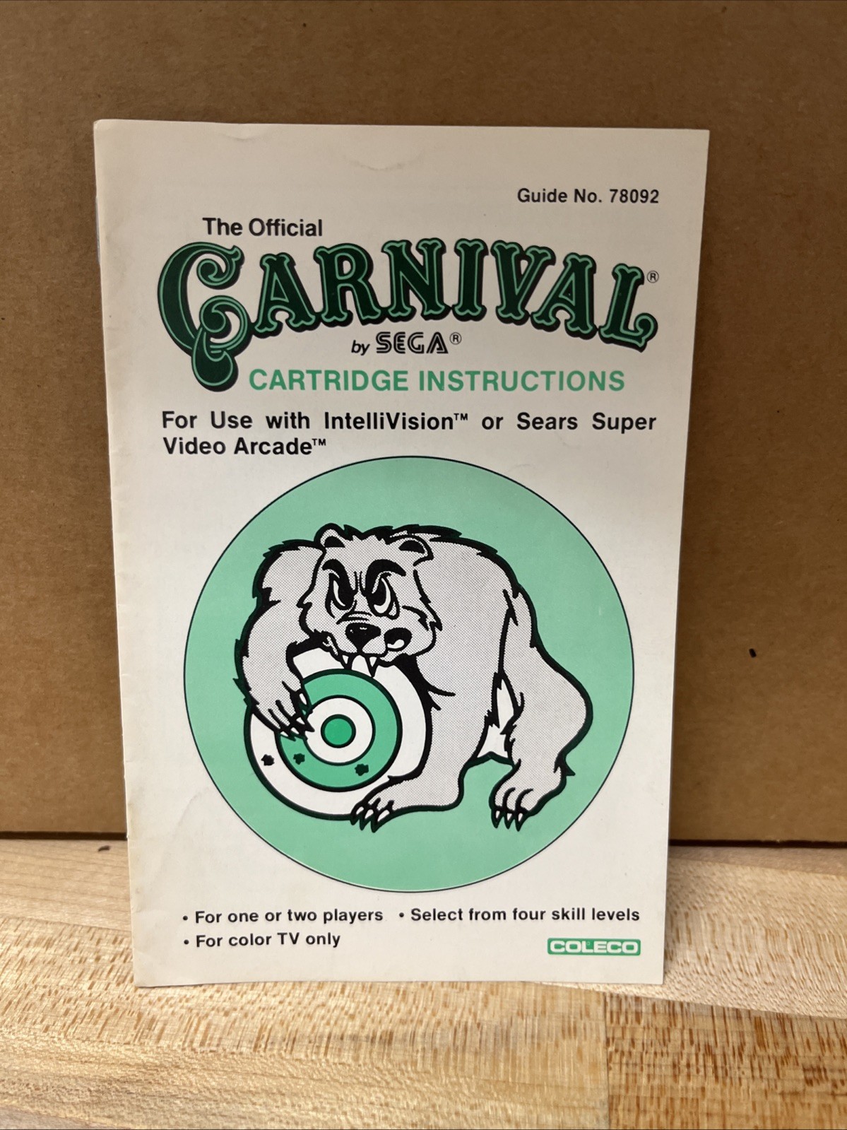 1982 COLECO, CARNIVAL by SEGA for INTELLIVISION CARTRIDGE MANUAL. EX BOX 236